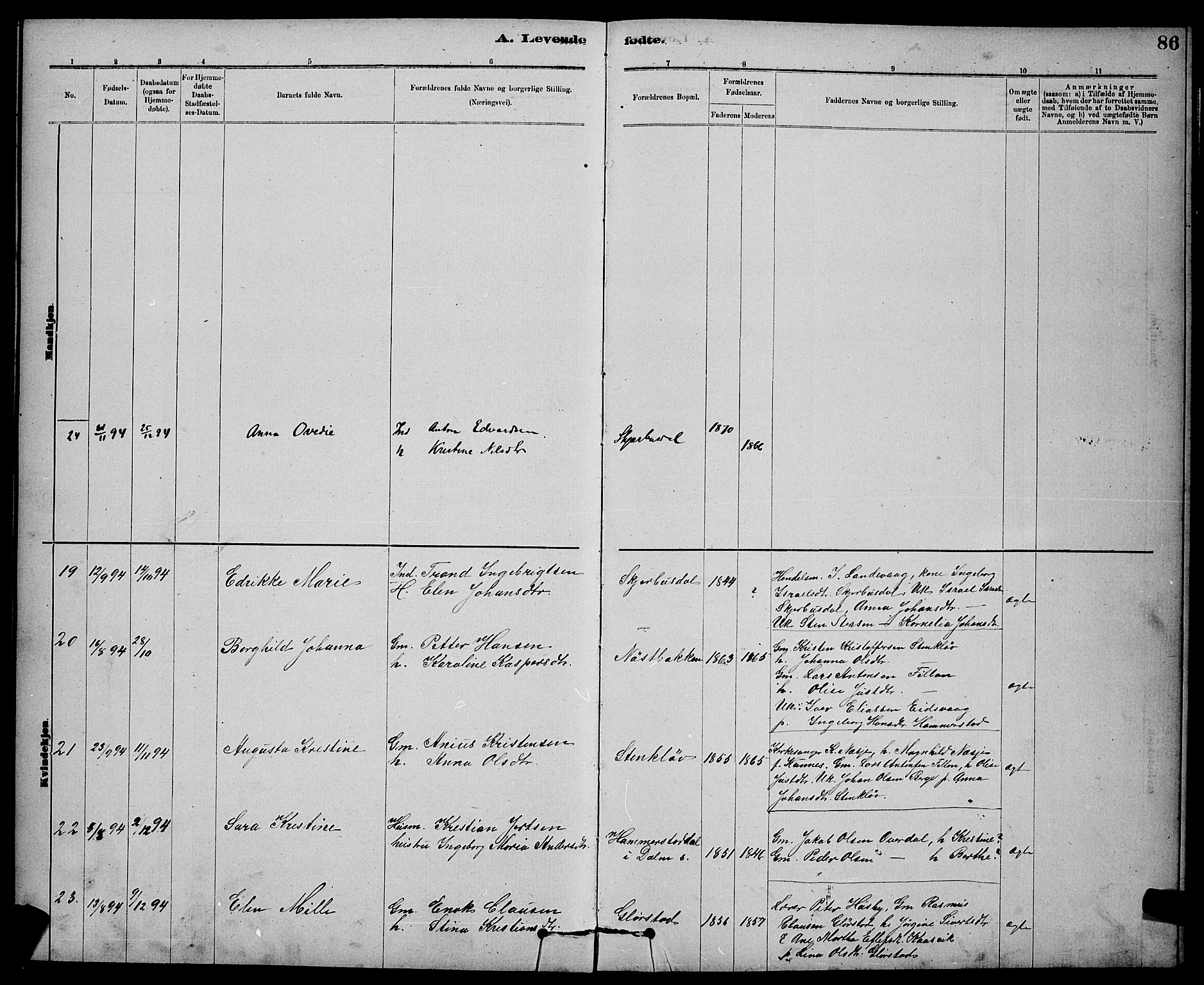 Ministerialprotokoller, klokkerbøker og fødselsregistre - Sør-Trøndelag, SAT/A-1456/637/L0562: Parish register (copy) no. 637C03, 1883-1898, p. 86