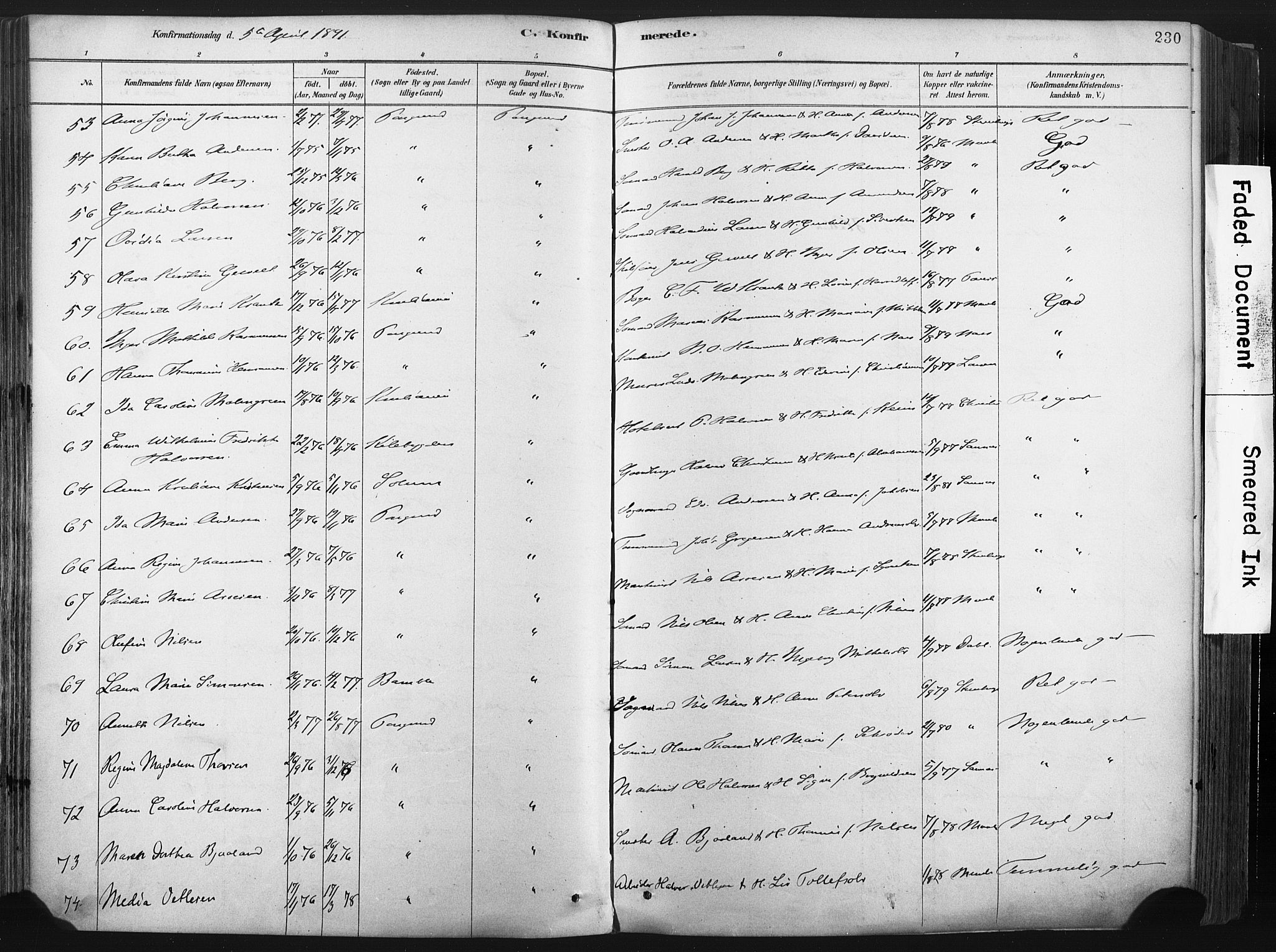 Porsgrunn kirkebøker , SAKO/A-104/F/Fa/L0008: Parish register (official) no. 8, 1878-1895, p. 230