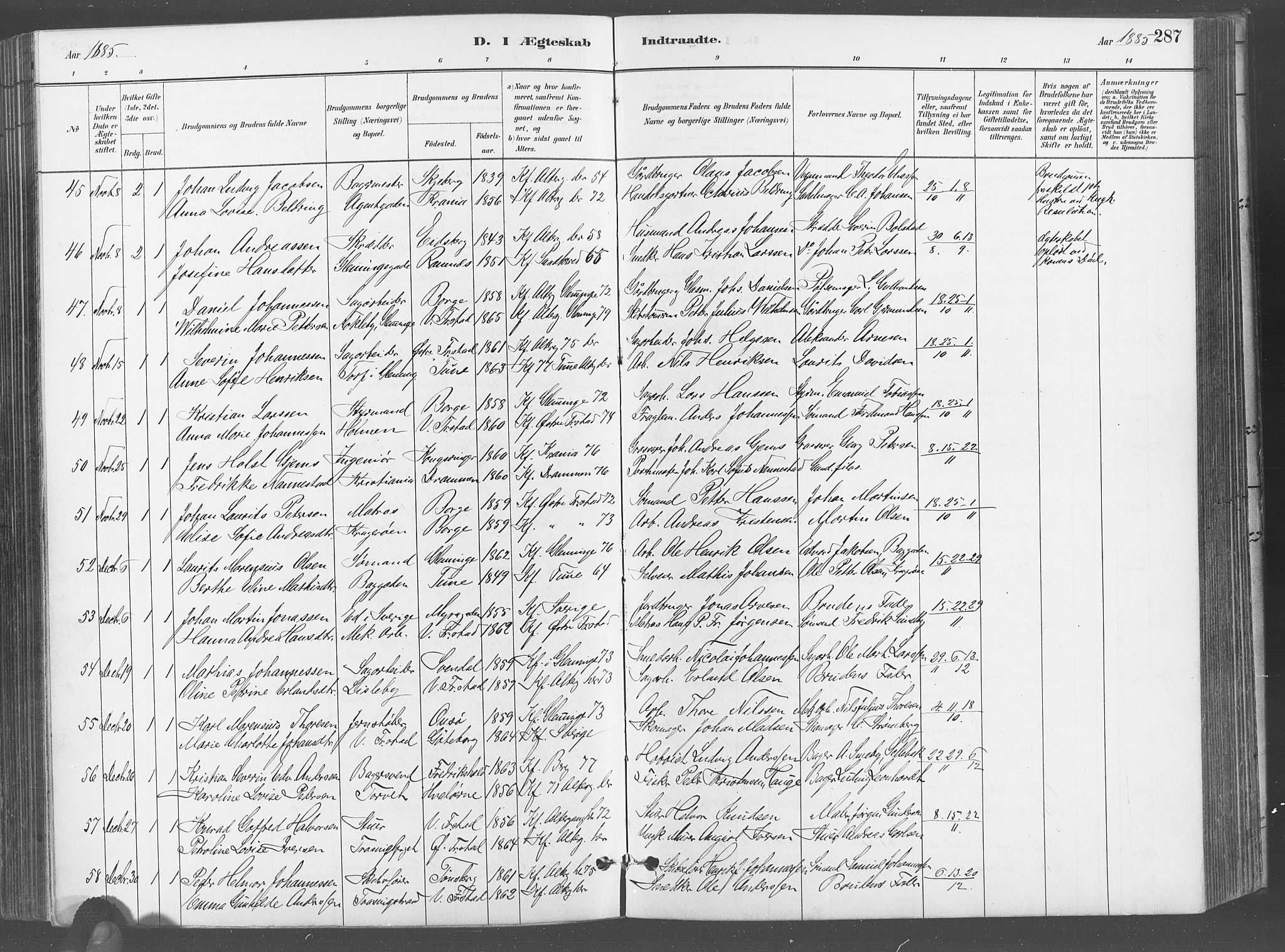 Fredrikstad domkirkes prestekontor Kirkebøker, SAO/A-10906/G/Ga/L0003: Parish register (copy) no. 3, 1880-1900, p. 287