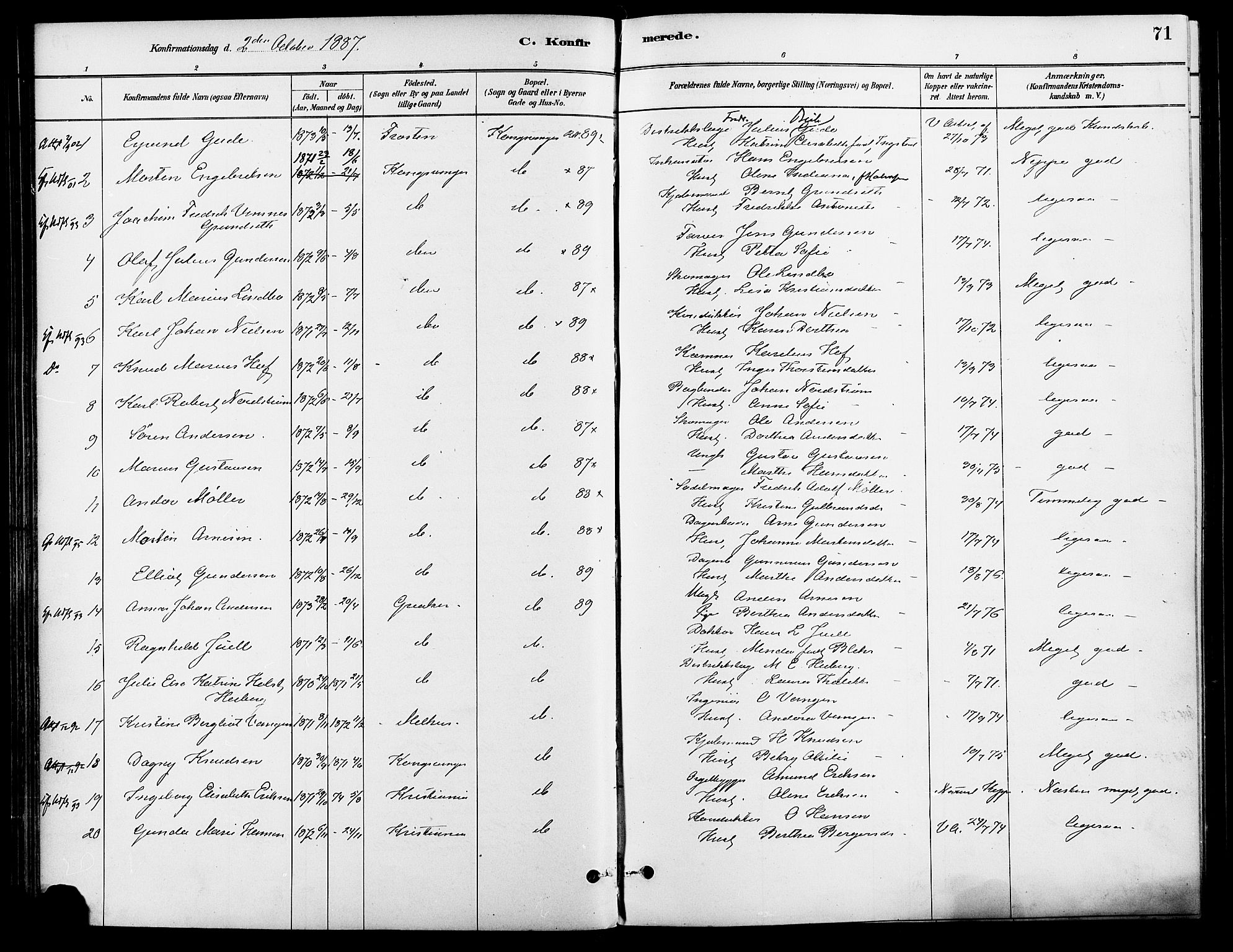 Vinger prestekontor, AV/SAH-PREST-024/H/Ha/Haa/L0013: Parish register (official) no. 13, 1881-1897, p. 71