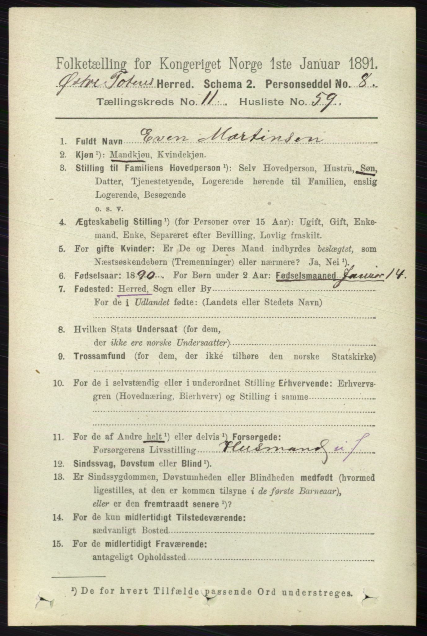 RA, 1891 census for 0528 Østre Toten, 1891, p. 7310