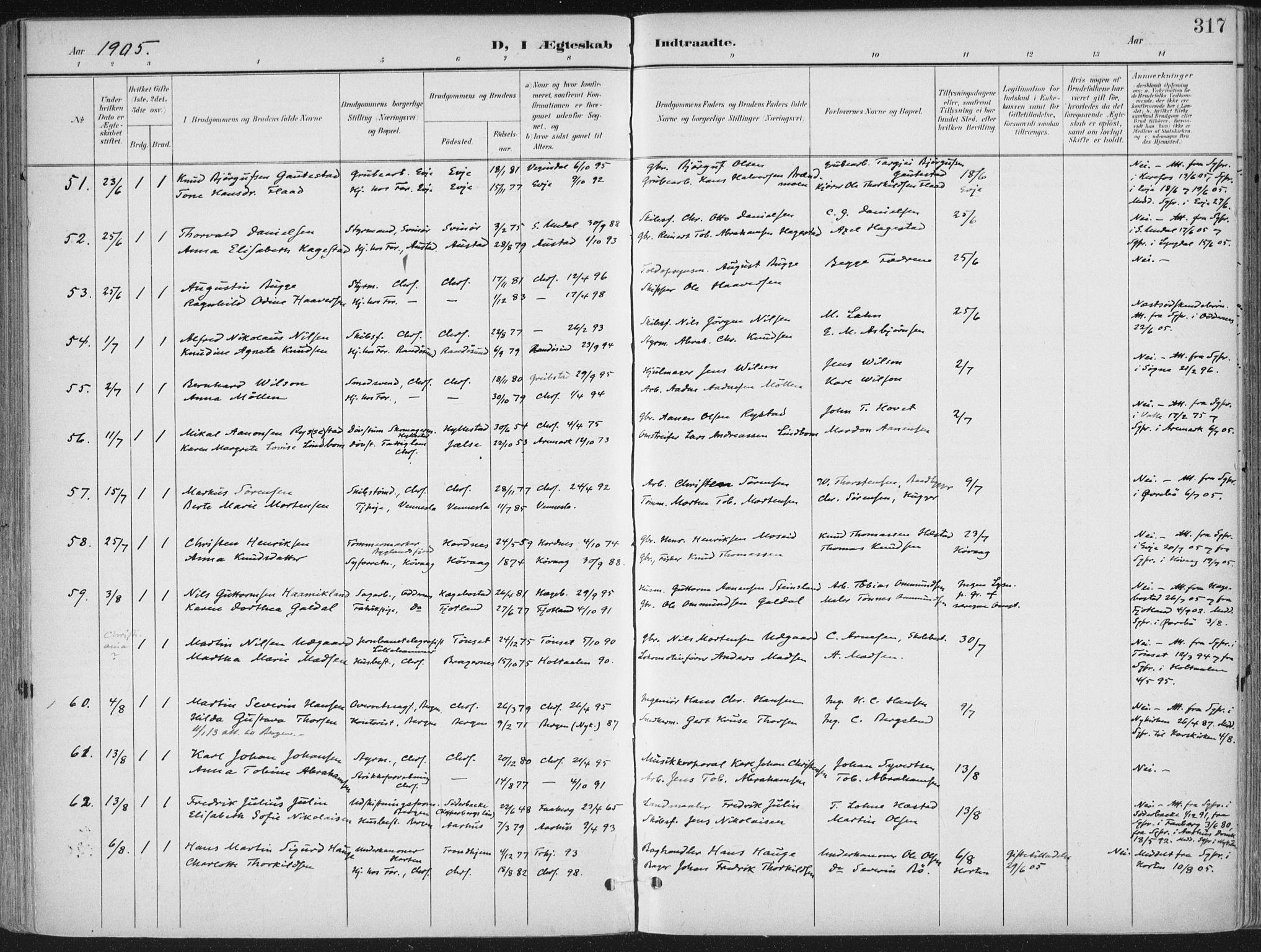 Kristiansand domprosti, AV/SAK-1112-0006/F/Fa/L0021: Parish register (official) no. A 20, 1898-1908, p. 317