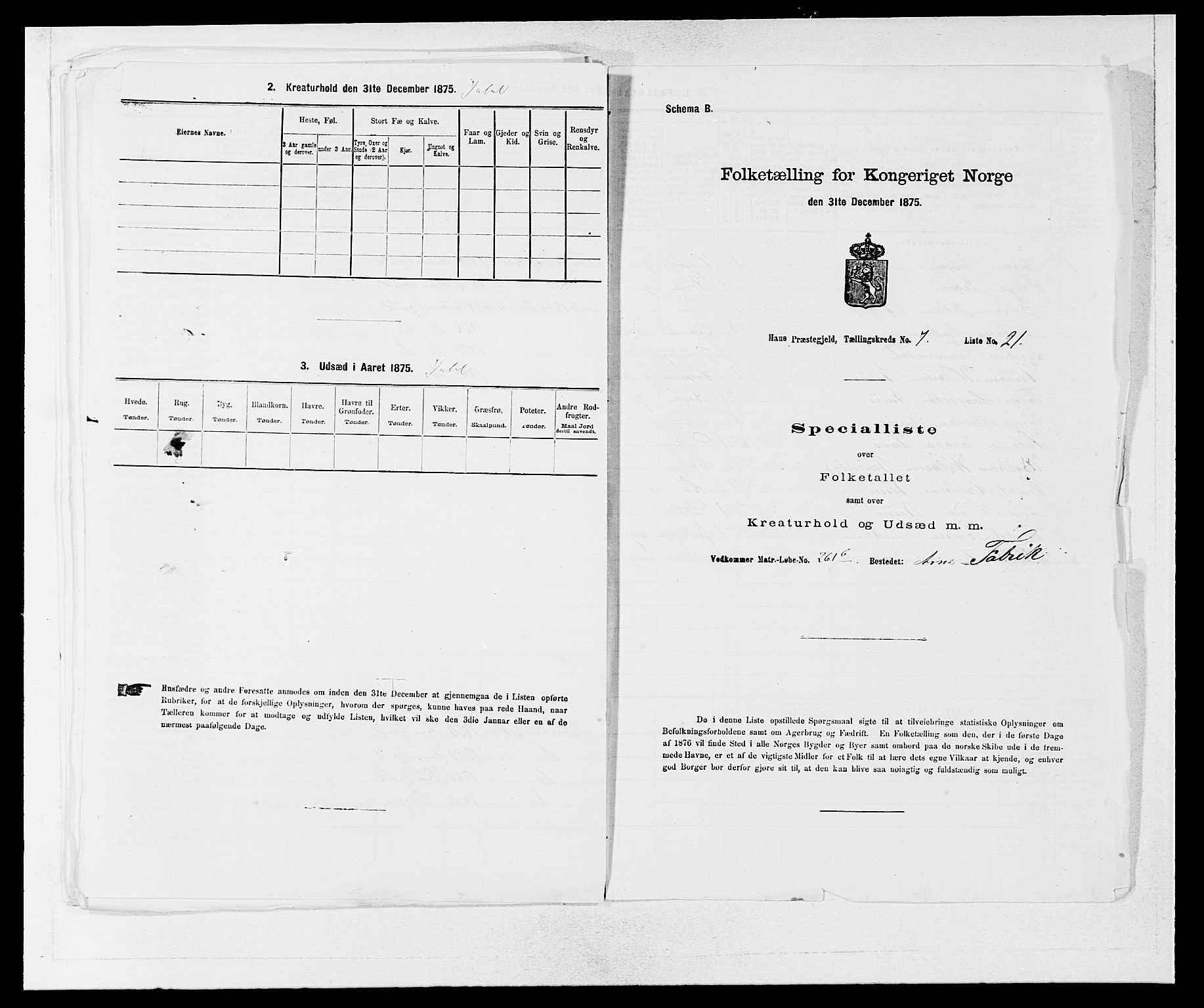 SAB, 1875 census for 1250P Haus, 1875, p. 860