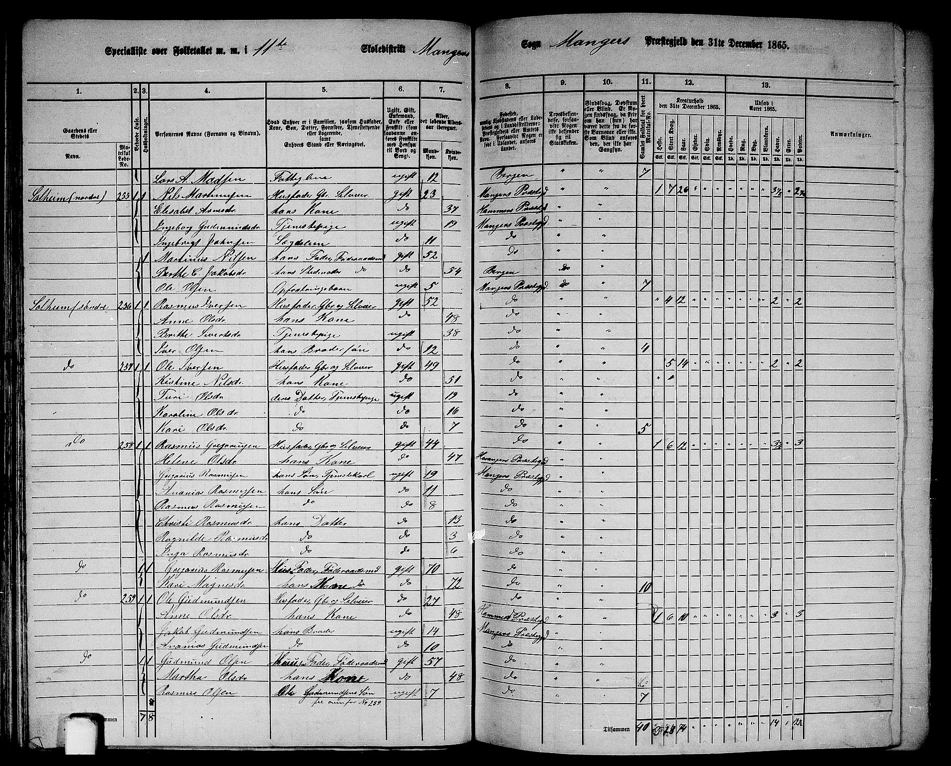 RA, 1865 census for Manger, 1865, p. 61