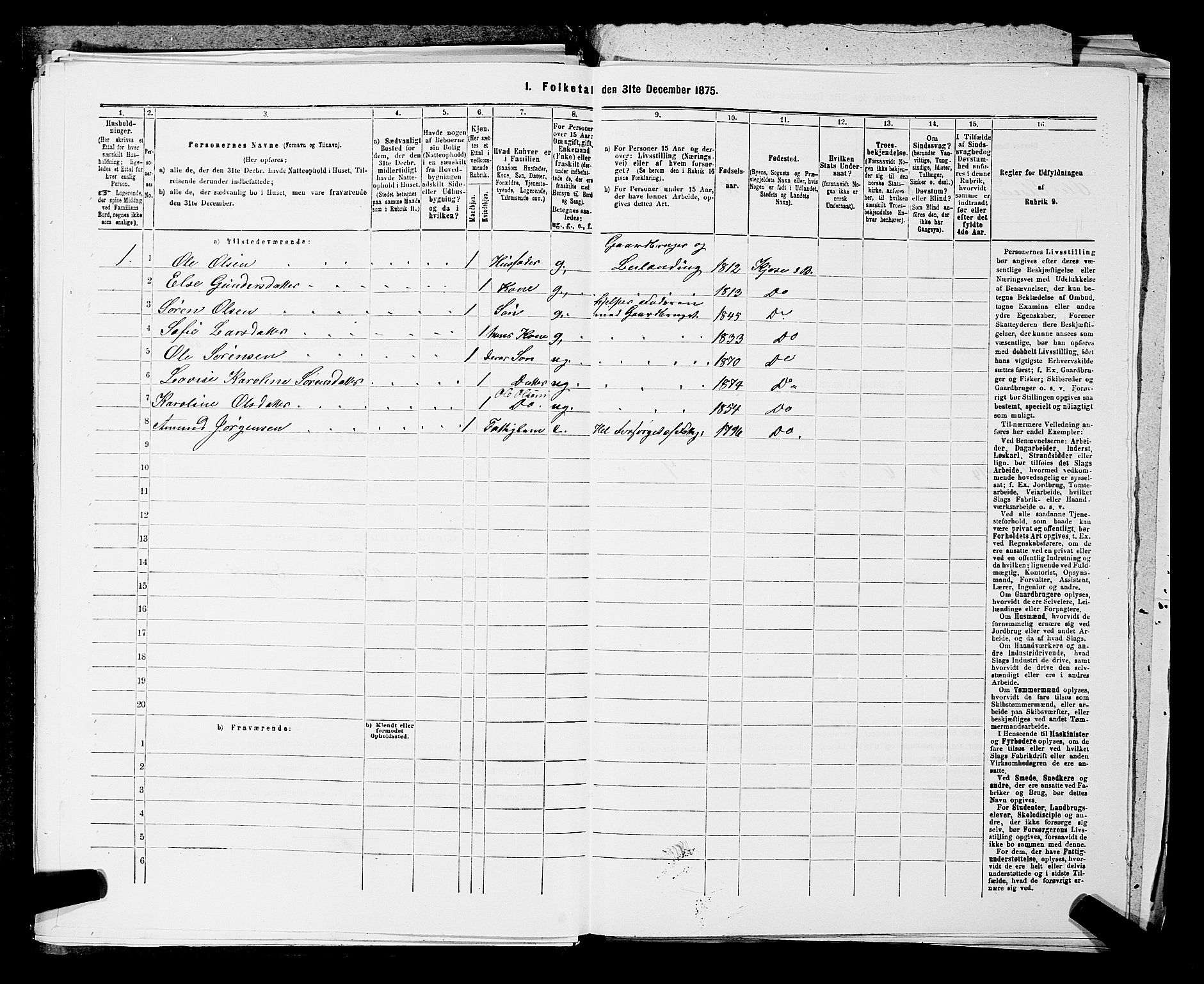 SAKO, 1875 census for 0726P Brunlanes, 1875, p. 189