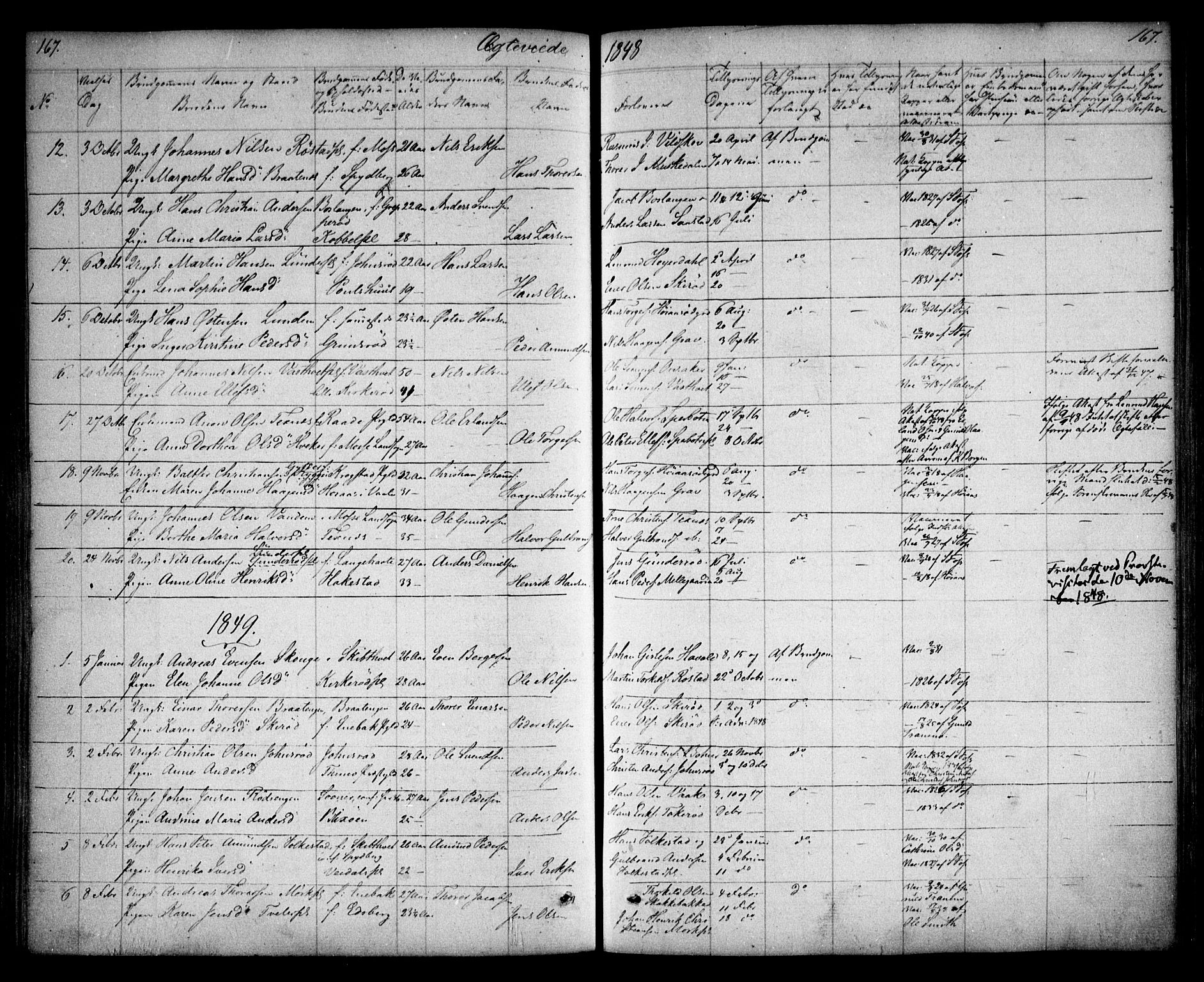 Våler prestekontor Kirkebøker, SAO/A-11083/F/Fa/L0006: Parish register (official) no. I 6, 1840-1861, p. 167