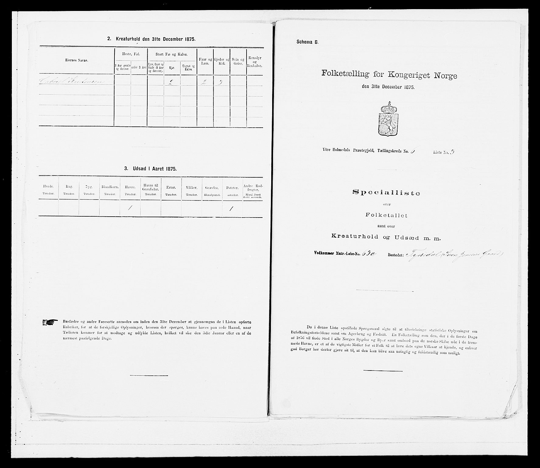 SAB, 1875 census for 1429P Ytre Holmedal, 1875, p. 394