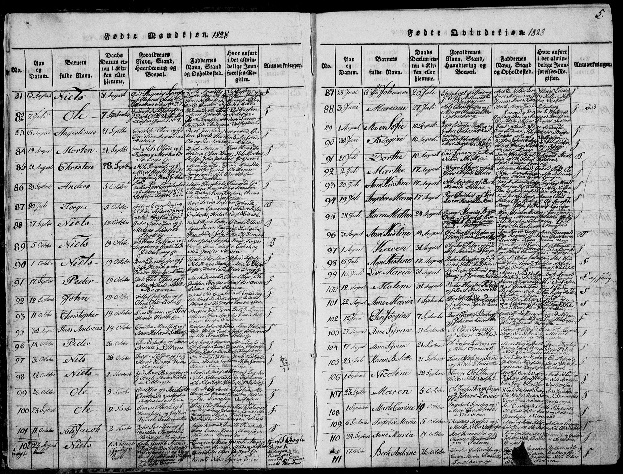 Eiker kirkebøker, SAKO/A-4/F/Fa/L0012: Parish register (official) no. I 12, 1827-1832, p. 5