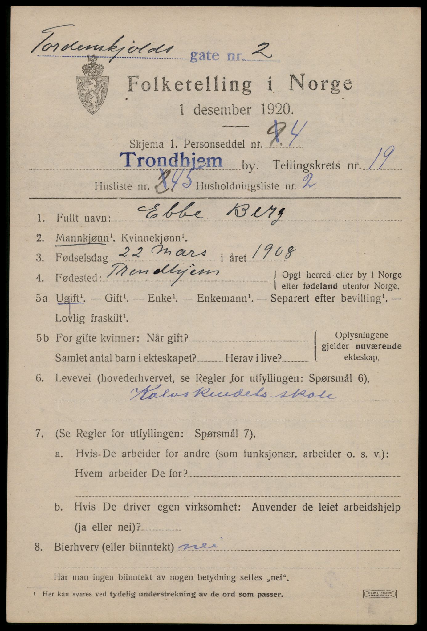 SAT, 1920 census for Trondheim, 1920, p. 59534