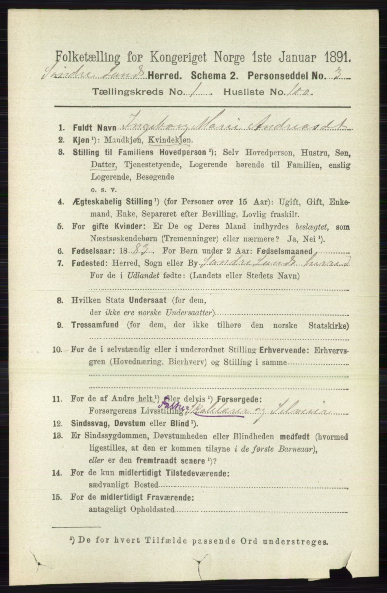RA, 1891 census for 0536 Søndre Land, 1891, p. 817