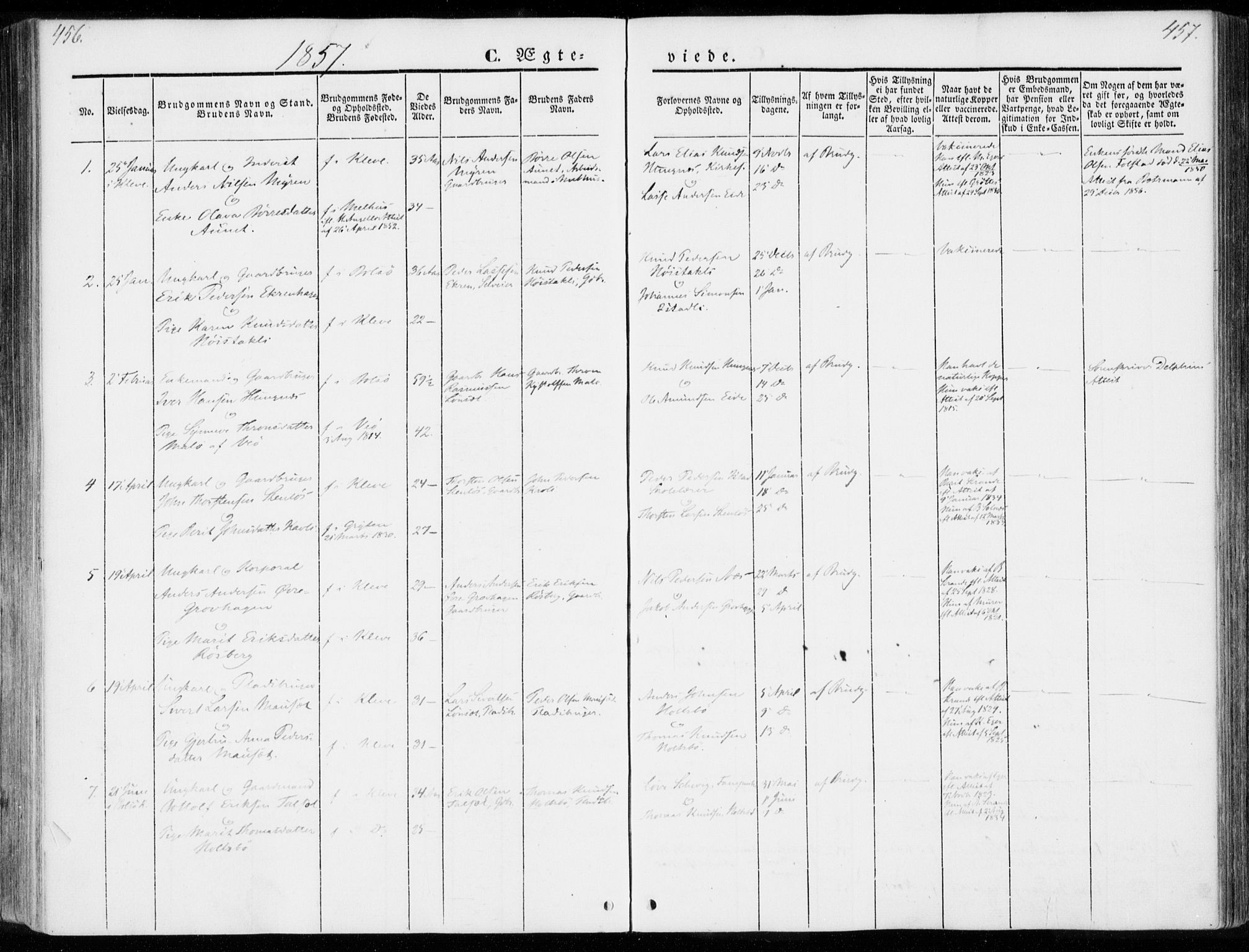 Ministerialprotokoller, klokkerbøker og fødselsregistre - Møre og Romsdal, SAT/A-1454/557/L0680: Parish register (official) no. 557A02, 1843-1869, p. 456-457