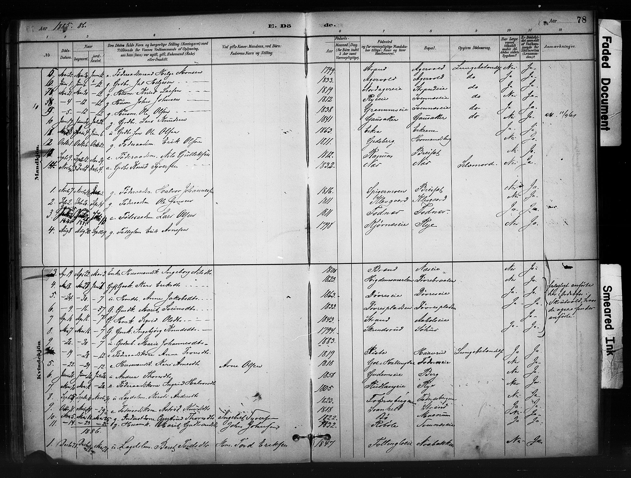 Nord-Aurdal prestekontor, SAH/PREST-132/H/Ha/Haa/L0010: Parish register (official) no. 10, 1883-1896, p. 78