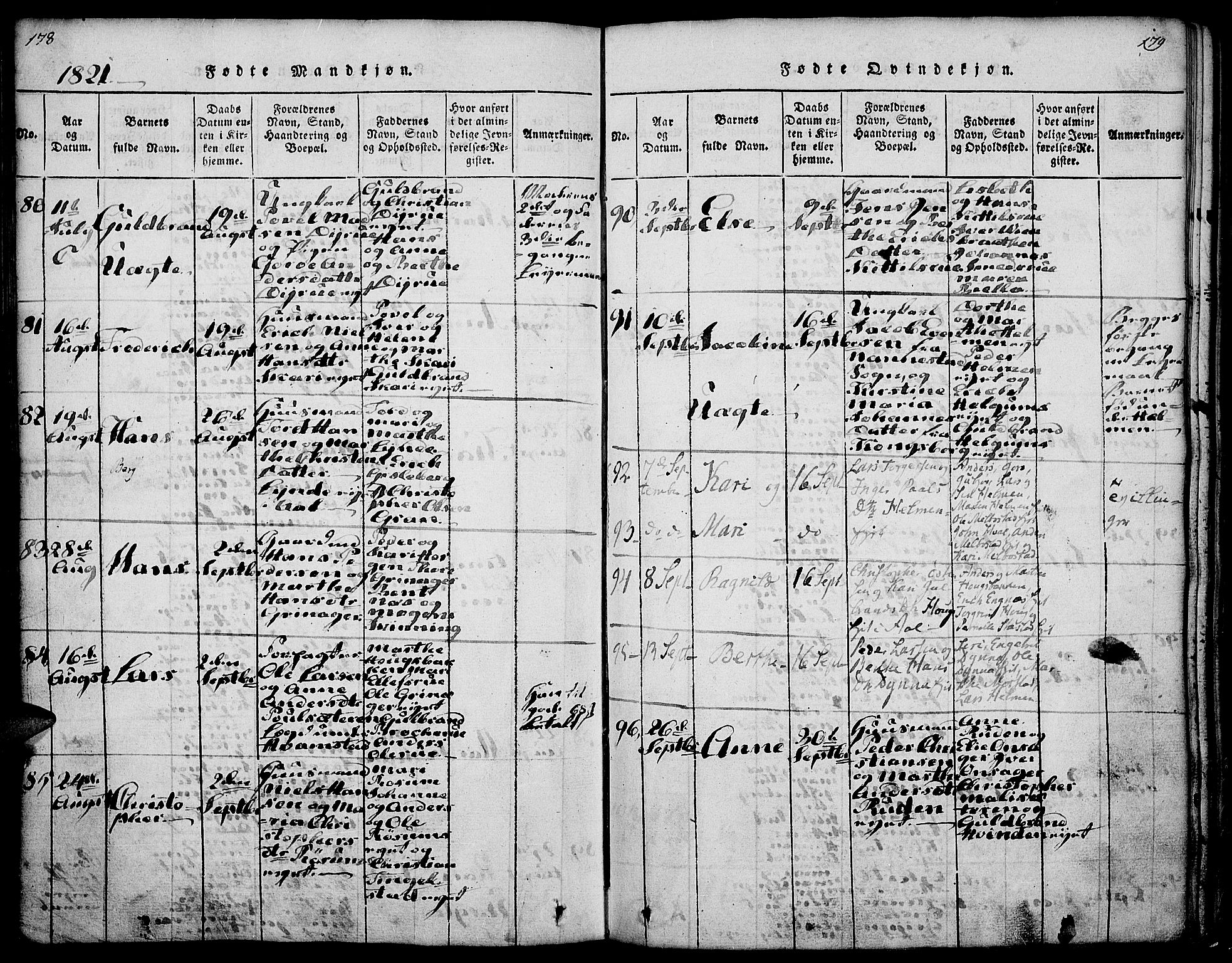 Gran prestekontor, AV/SAH-PREST-112/H/Ha/Haa/L0009: Parish register (official) no. 9, 1815-1824, p. 178-179