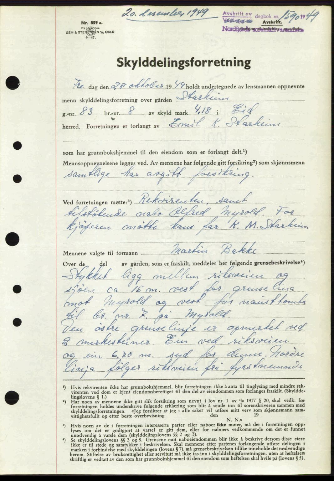 Nordfjord sorenskriveri, SAB/A-2801/02/02b/02bj/L0016a: Mortgage book no. A16 I, 1949-1950, Diary no: : 1590/1949