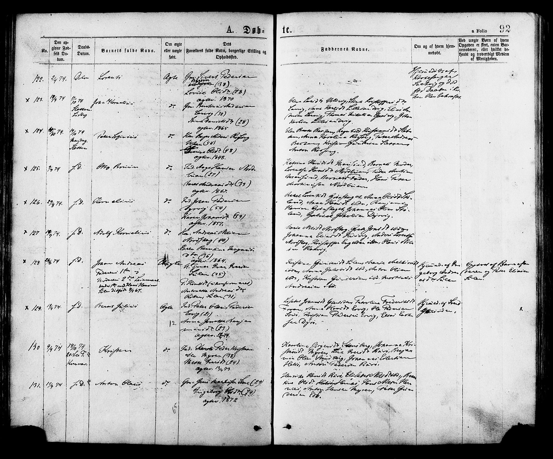 Ministerialprotokoller, klokkerbøker og fødselsregistre - Sør-Trøndelag, AV/SAT-A-1456/634/L0532: Parish register (official) no. 634A08, 1871-1881, p. 92