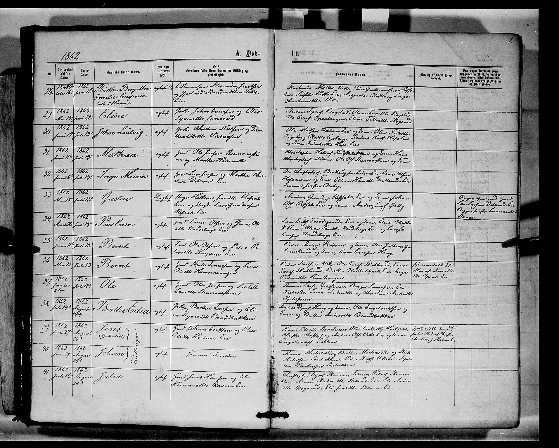 Stange prestekontor, SAH/PREST-002/K/L0014: Parish register (official) no. 14, 1862-1879, p. 1