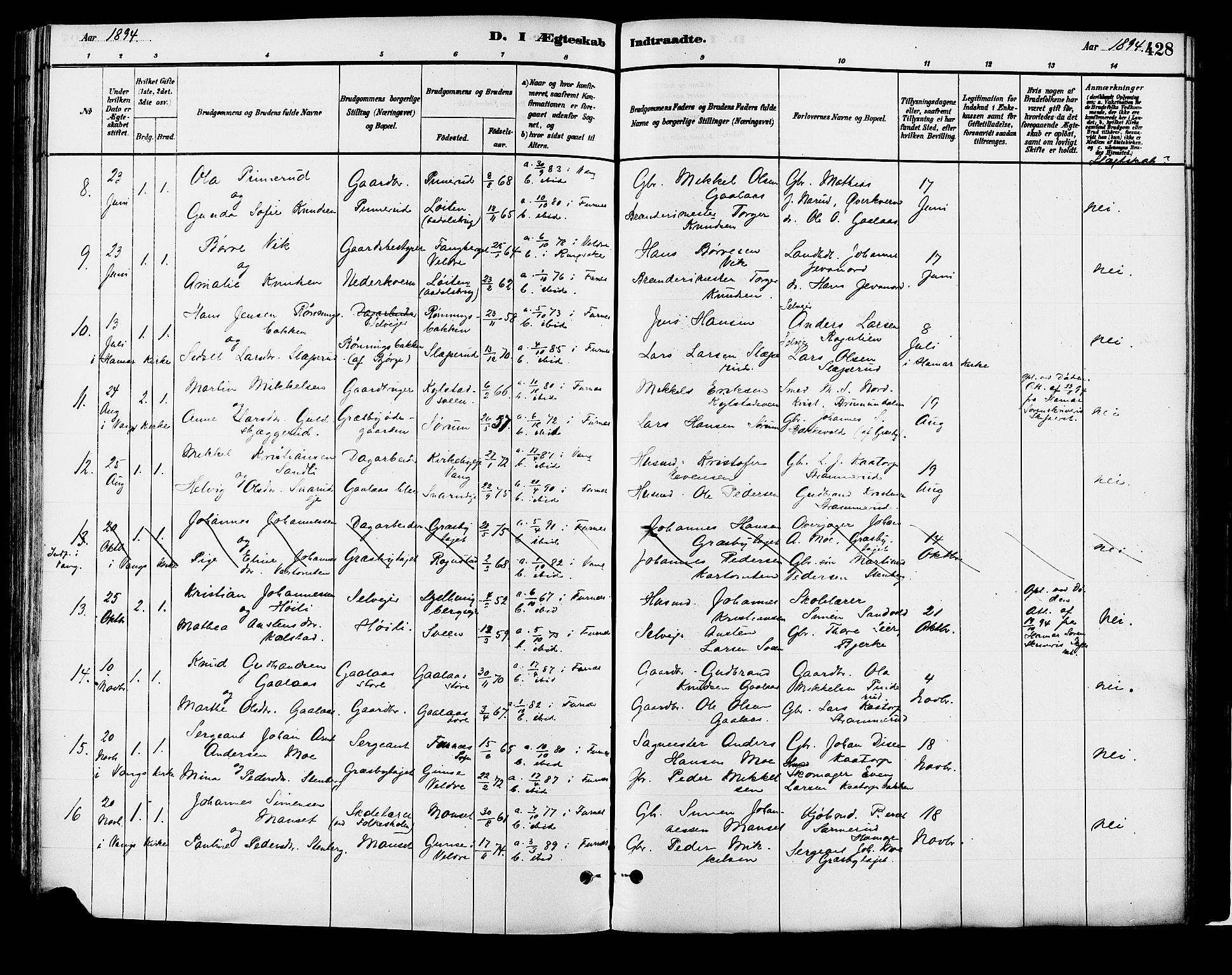 Vang prestekontor, Hedmark, SAH/PREST-008/H/Ha/Haa/L0018B: Parish register (official) no. 18B, 1880-1906, p. 428