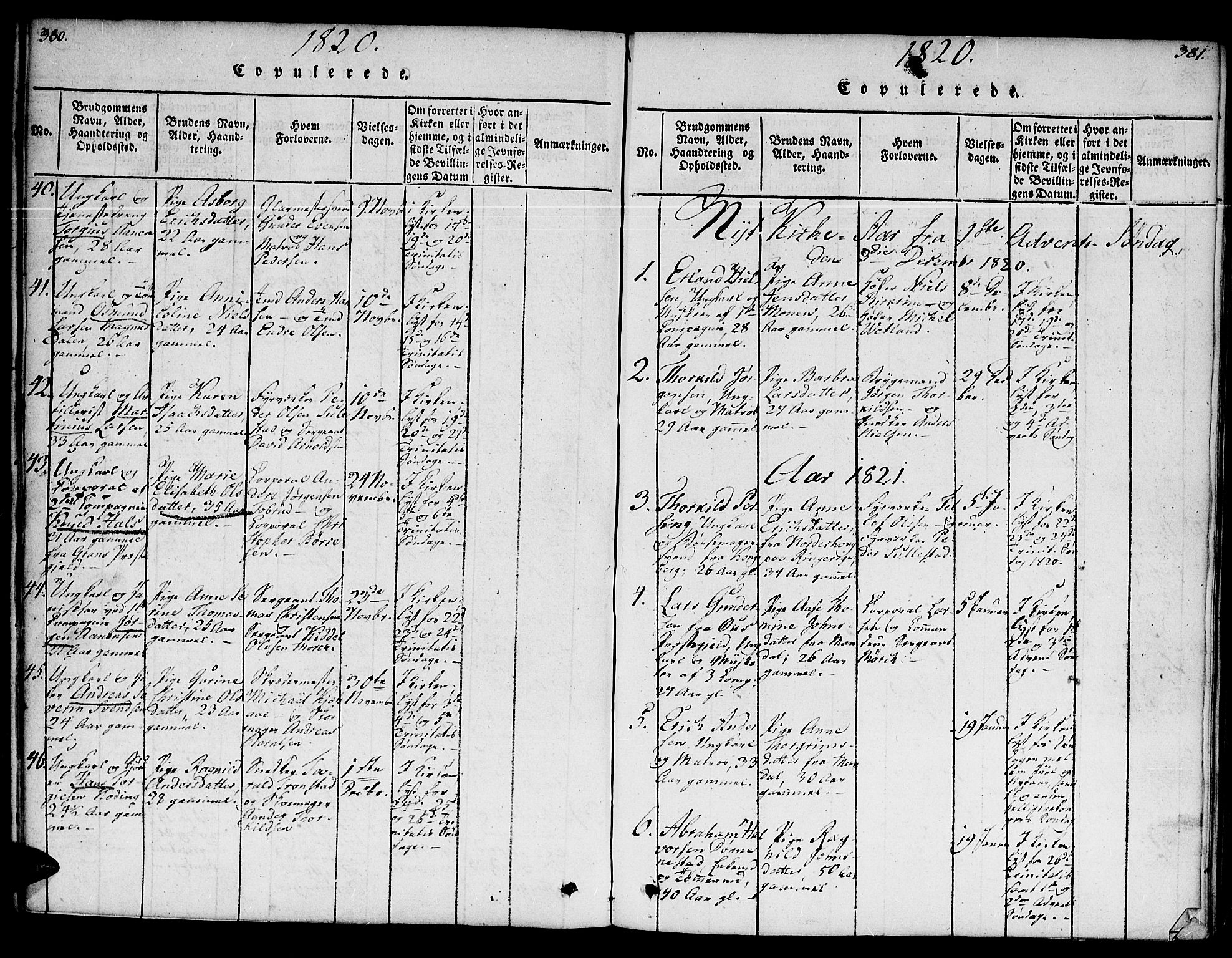 Kristiansand domprosti, SAK/1112-0006/F/Fb/L0001: Parish register (copy) no. B 1, 1818-1821, p. 380-381