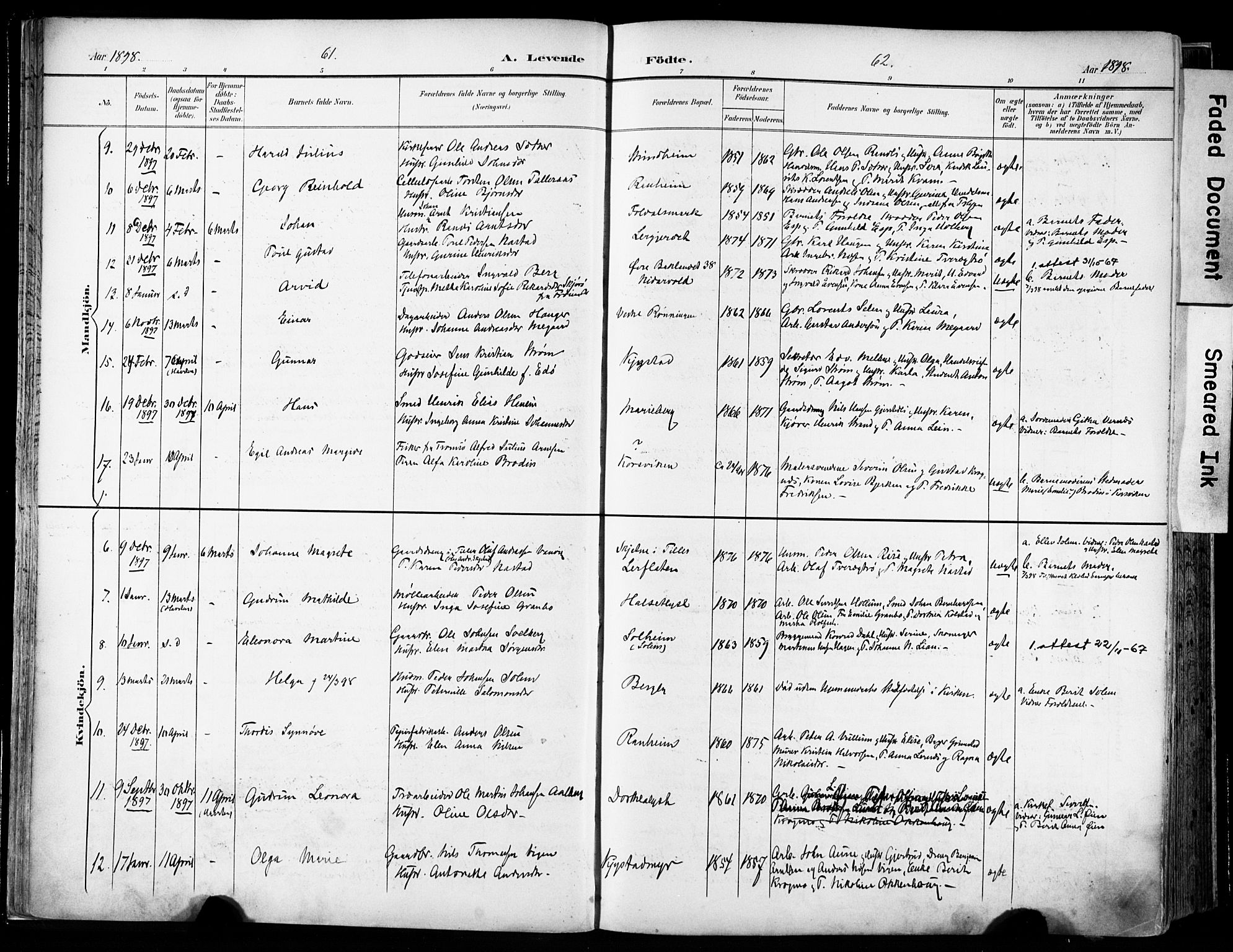Ministerialprotokoller, klokkerbøker og fødselsregistre - Sør-Trøndelag, SAT/A-1456/606/L0301: Parish register (official) no. 606A16, 1894-1907, p. 61-62