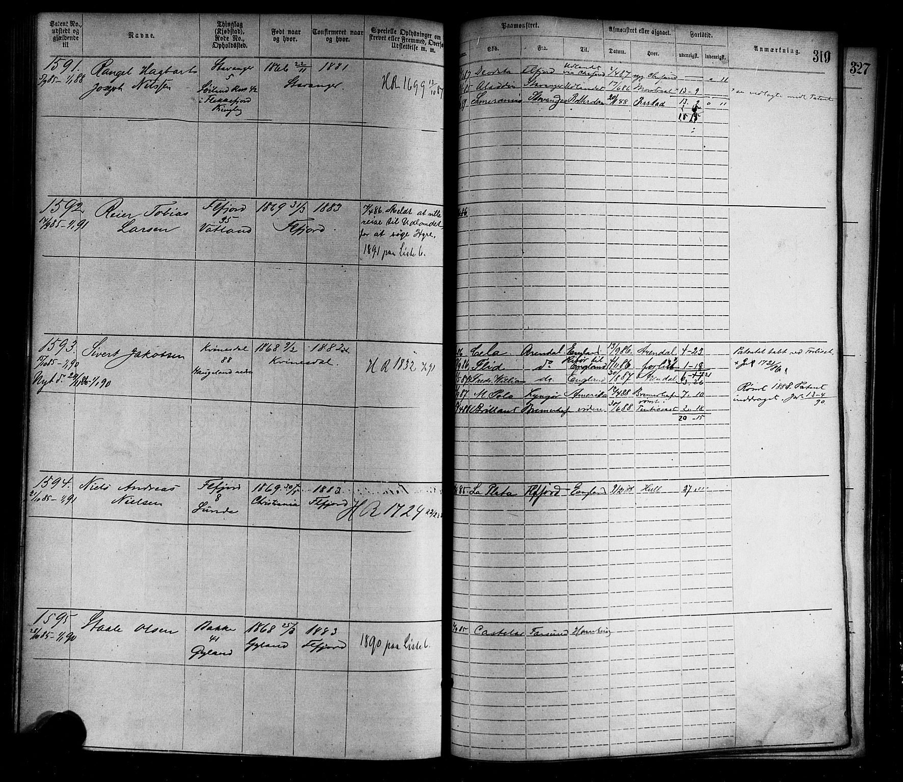 Flekkefjord mønstringskrets, AV/SAK-2031-0018/F/Fa/L0002: Annotasjonsrulle nr 1-1920 med register, N-2, 1870-1891, p. 352