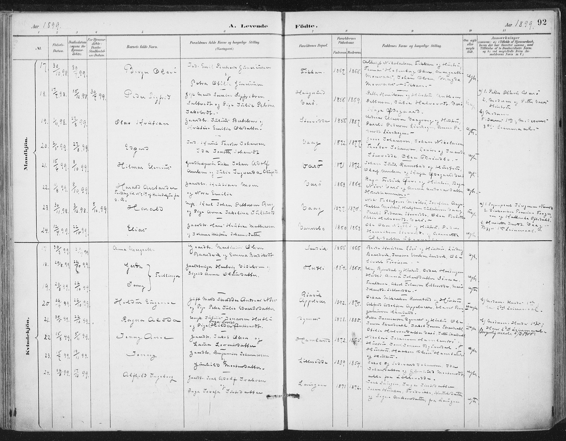 Ministerialprotokoller, klokkerbøker og fødselsregistre - Nord-Trøndelag, AV/SAT-A-1458/784/L0673: Parish register (official) no. 784A08, 1888-1899, p. 92