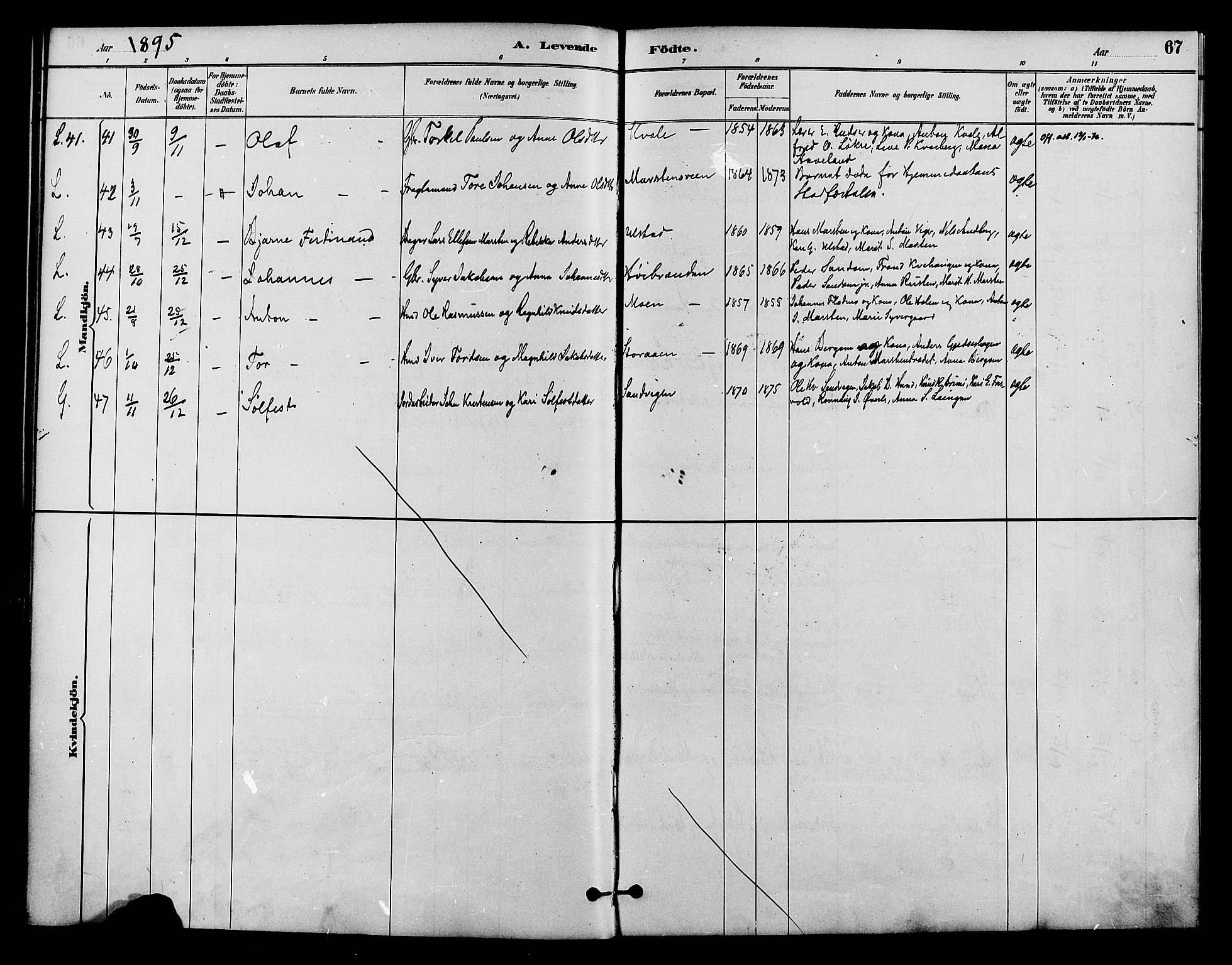 Lom prestekontor, AV/SAH-PREST-070/K/L0008: Parish register (official) no. 8, 1885-1898, p. 67