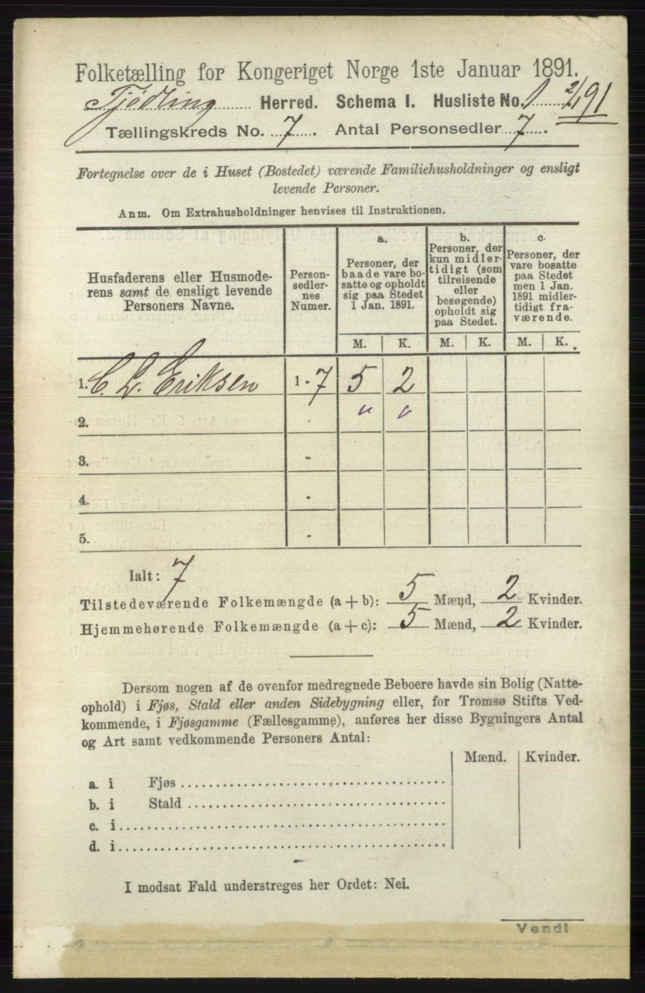 RA, 1891 census for 0725 Tjølling, 1891, p. 3548
