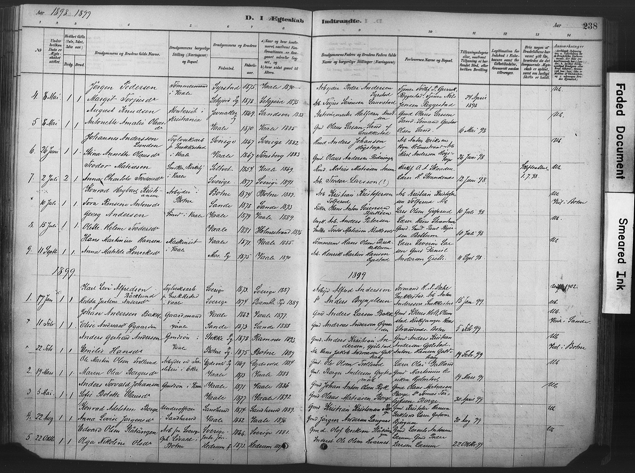 Våle kirkebøker, SAKO/A-334/F/Fa/L0011: Parish register (official) no. I 11, 1878-1906, p. 238