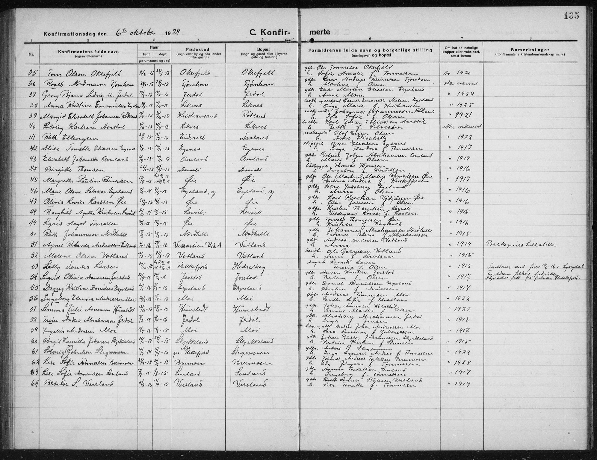 Kvinesdal sokneprestkontor, AV/SAK-1111-0026/F/Fb/Fbb/L0004: Parish register (copy) no. B 4, 1917-1938, p. 135