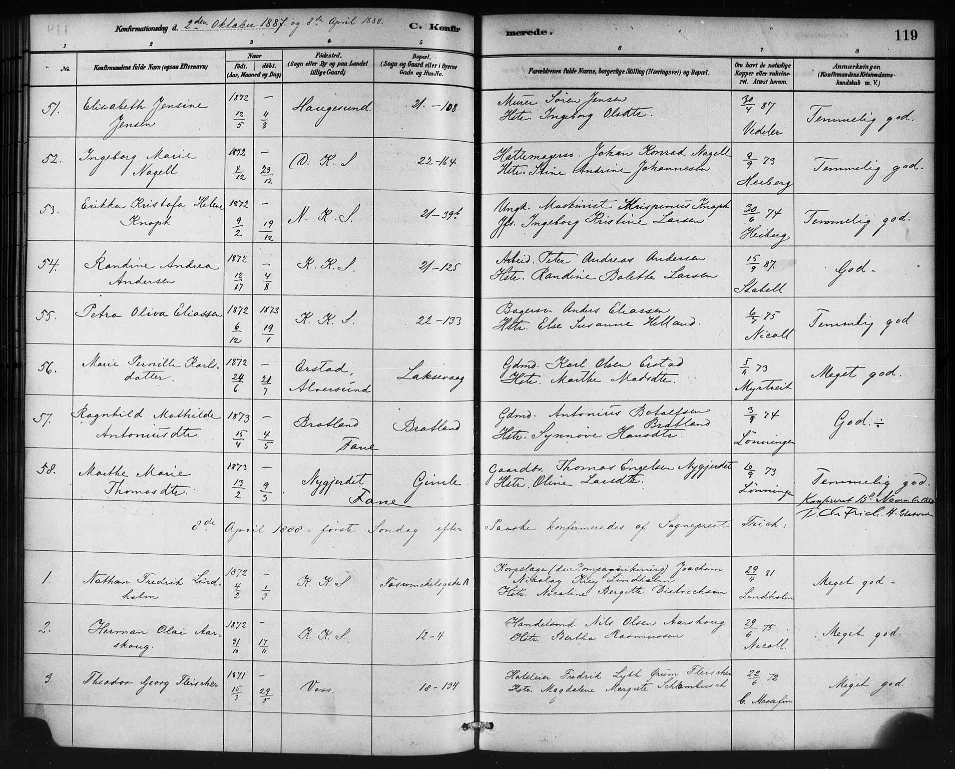 Korskirken sokneprestembete, SAB/A-76101/H/Haa/L0029: Parish register (official) no. C 5, 1880-1892, p. 119