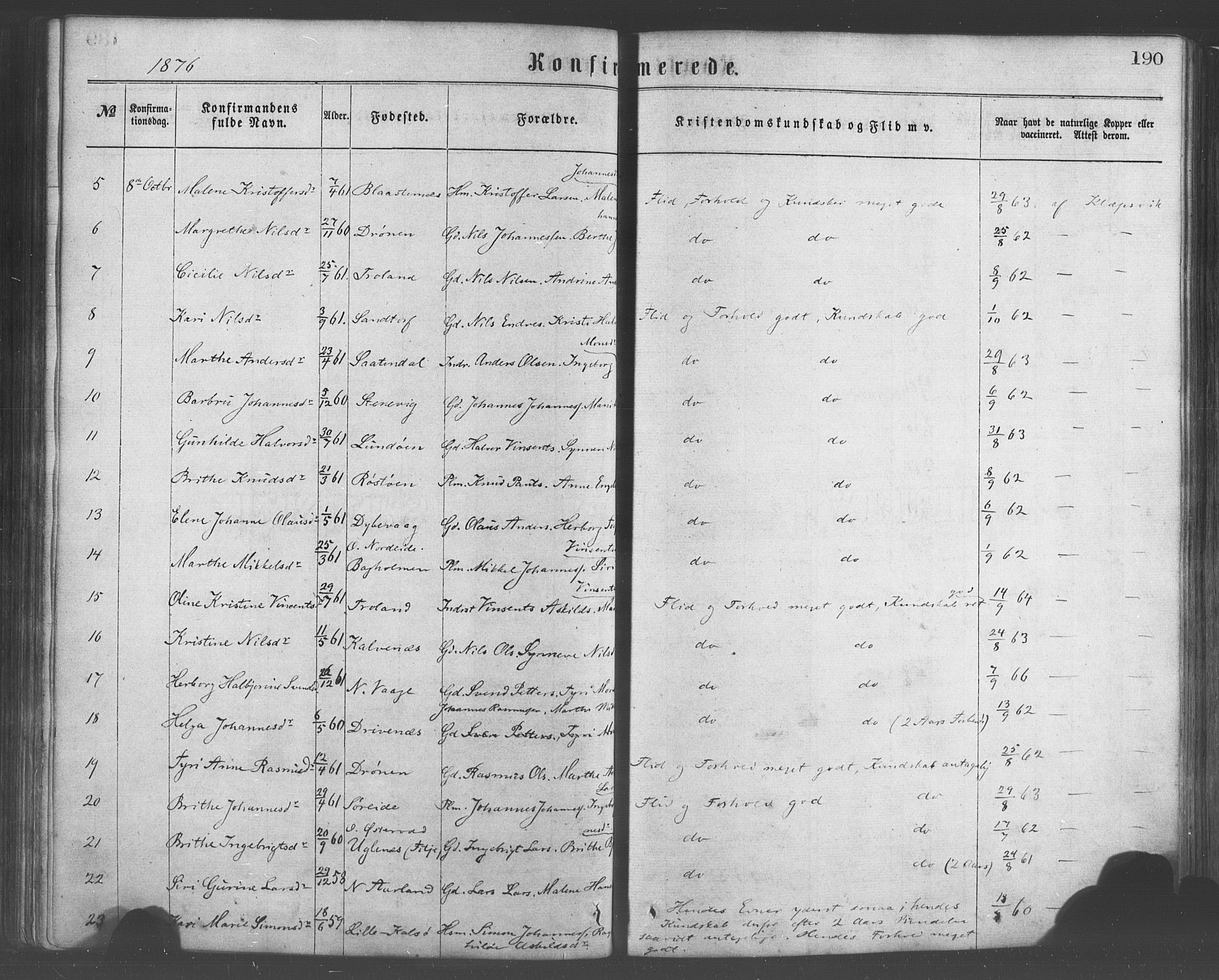 Sund sokneprestembete, AV/SAB-A-99930: Parish register (official) no. A 15, 1867-1881, p. 190