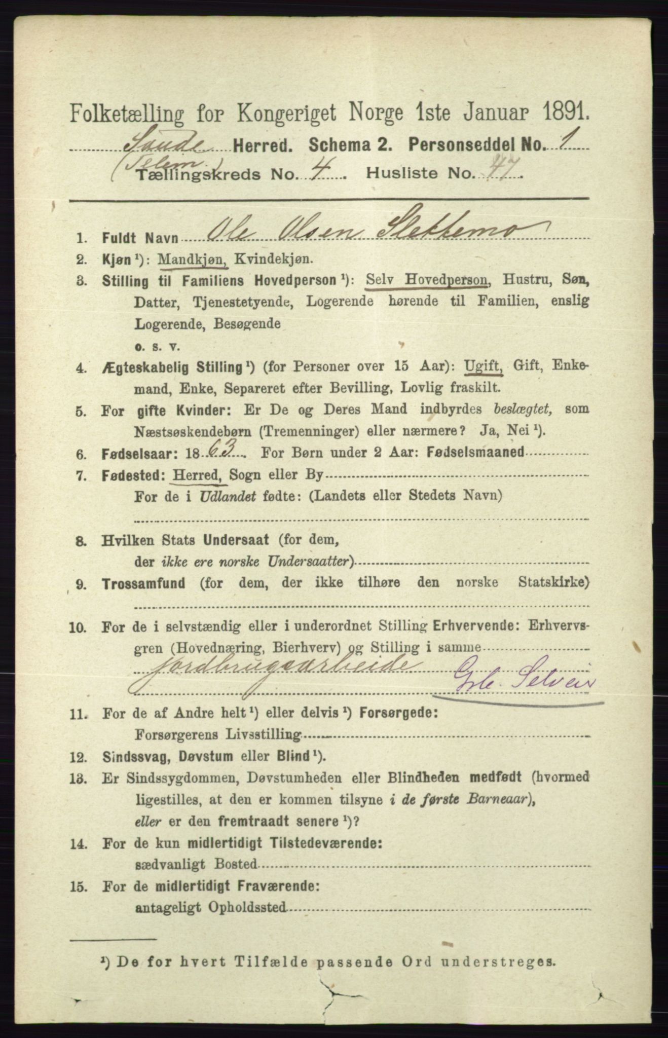 RA, 1891 census for 0822 Sauherad, 1891, p. 1372