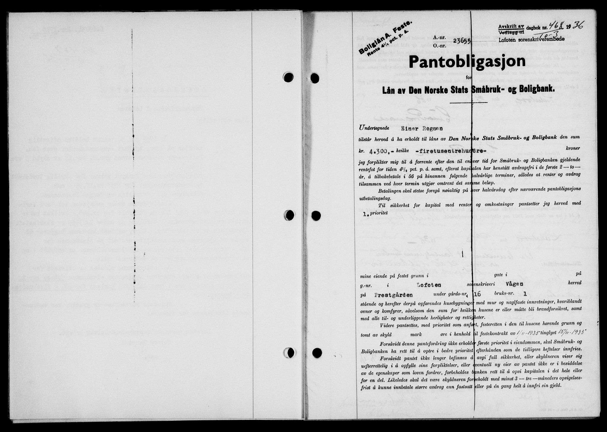 Lofoten sorenskriveri, SAT/A-0017/1/2/2C/L0033b: Mortgage book no. 33b, 1936-1936, Diary no: : 468/1936
