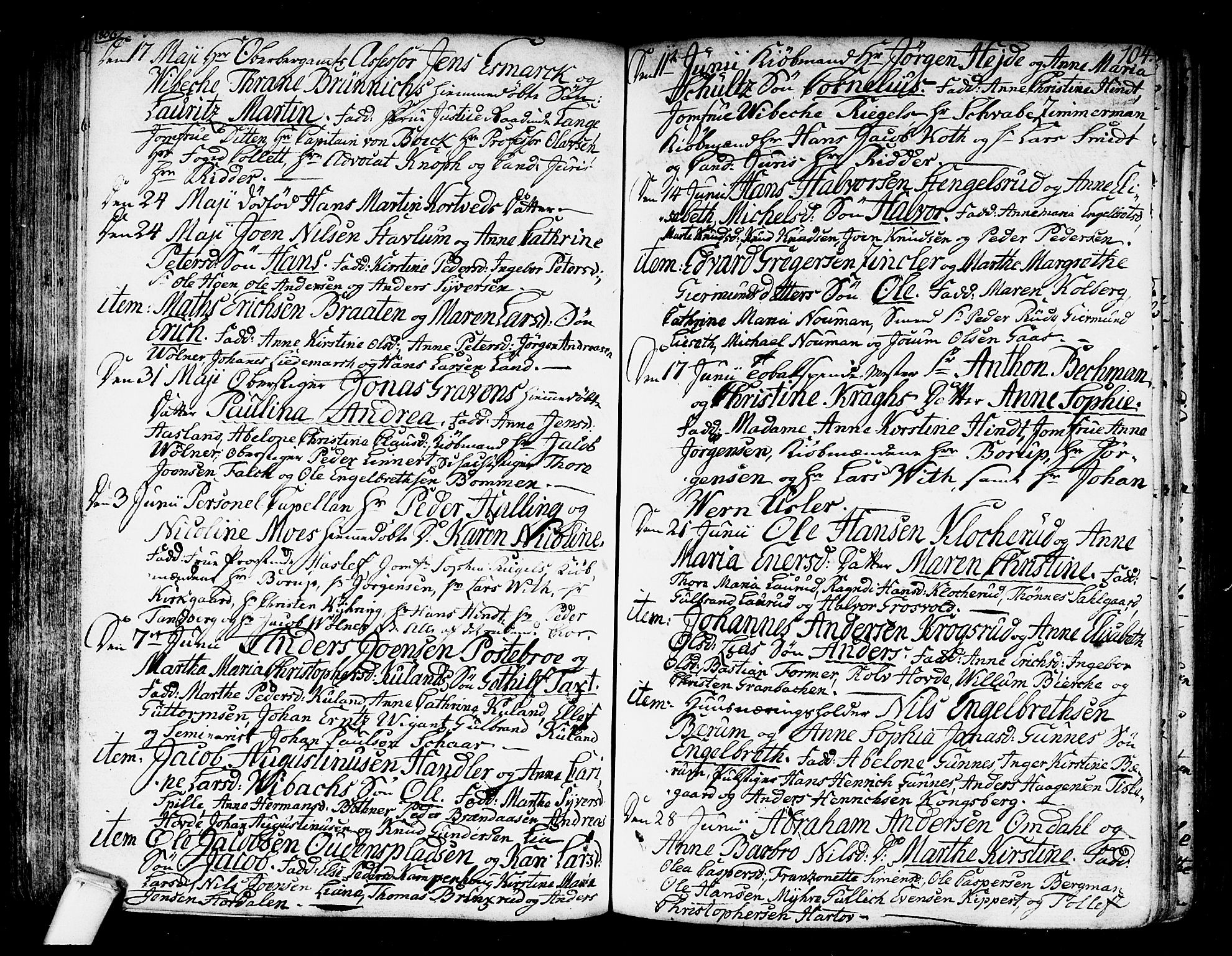 Kongsberg kirkebøker, AV/SAKO-A-22/F/Fa/L0007: Parish register (official) no. I 7, 1795-1816, p. 104