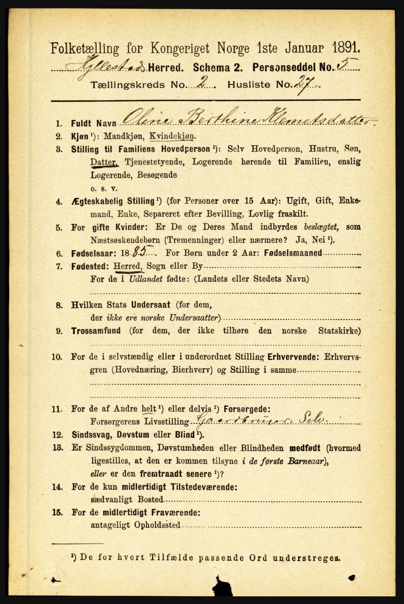 RA, 1891 census for 1413 Hyllestad, 1891, p. 296