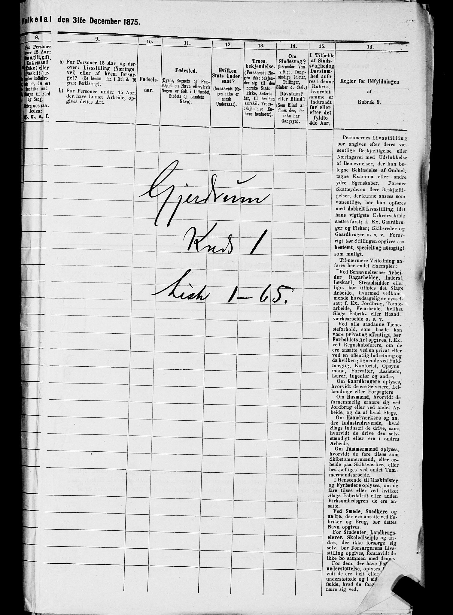 RA, 1875 census for 0234P Gjerdrum, 1875, p. 20