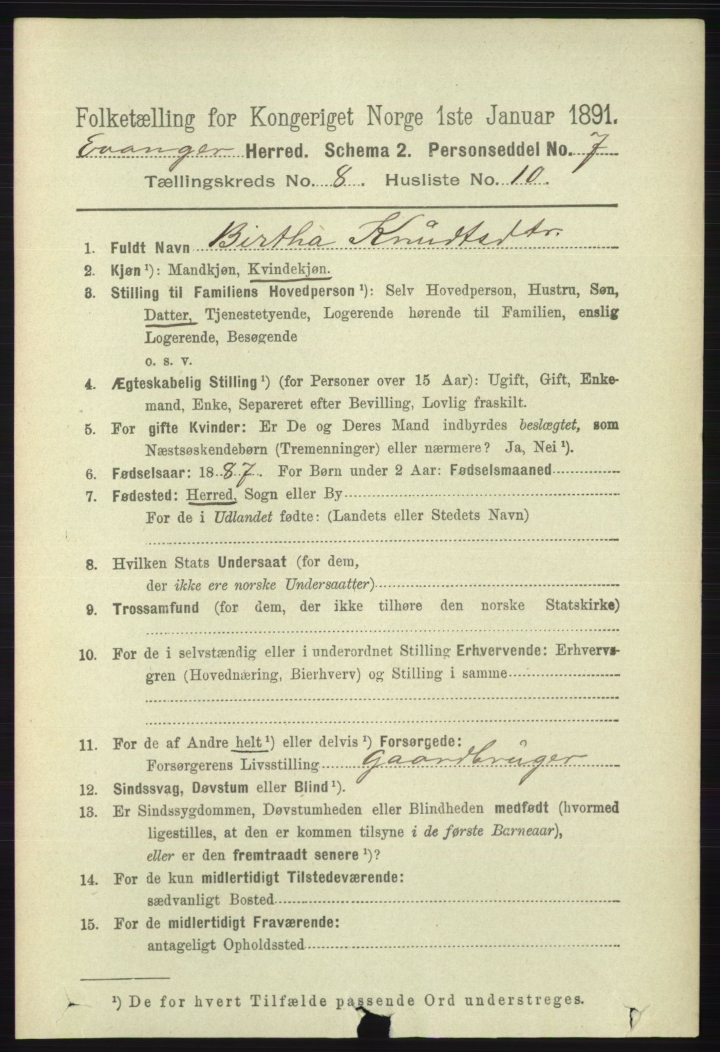 RA, 1891 census for 1237 Evanger, 1891, p. 2321