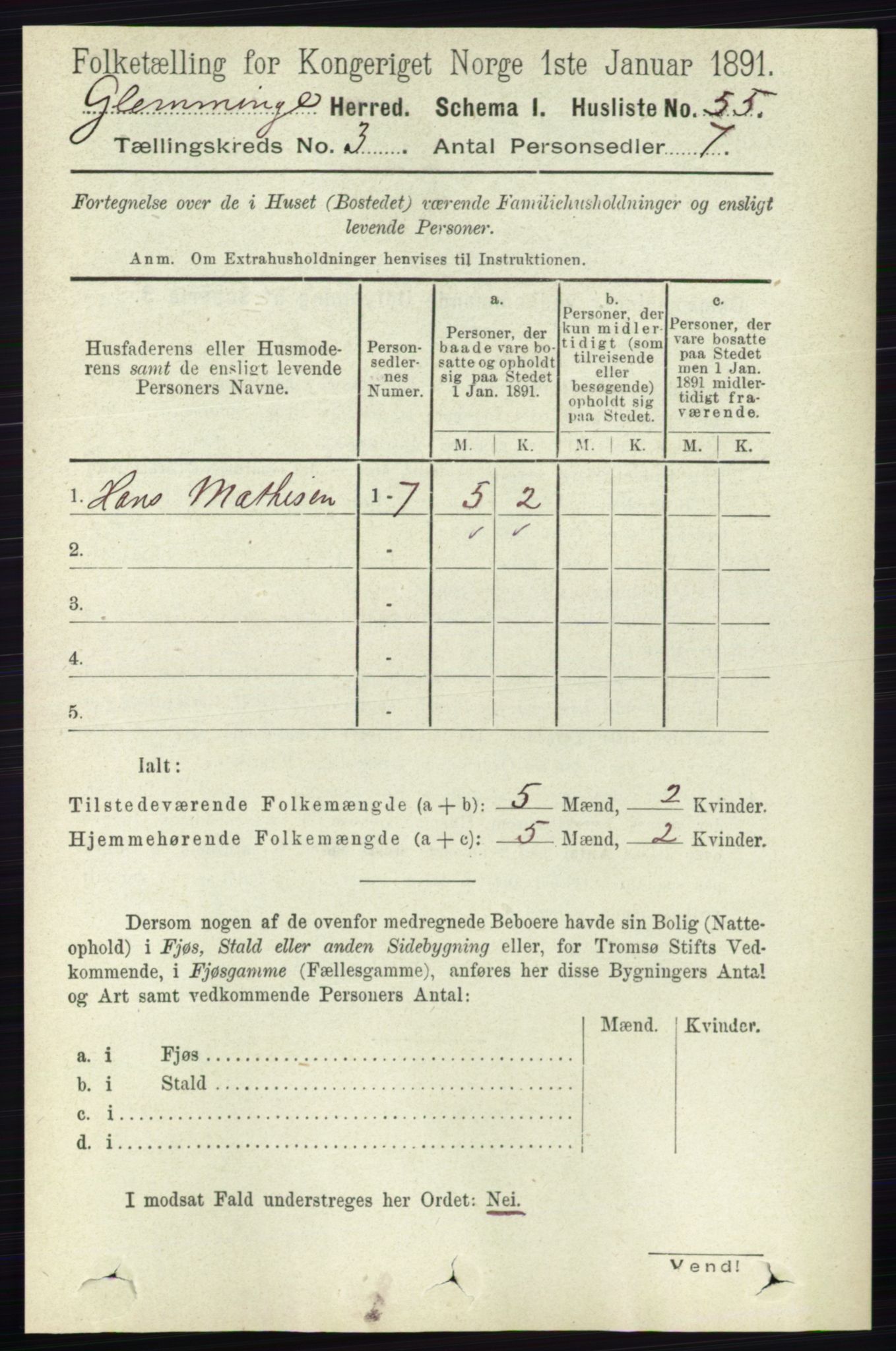 RA, 1891 census for 0132 Glemmen, 1891, p. 1846