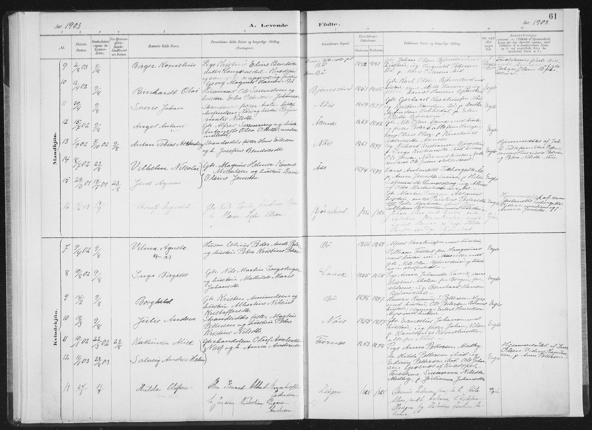 Ministerialprotokoller, klokkerbøker og fødselsregistre - Nordland, AV/SAT-A-1459/898/L1422: Parish register (official) no. 898A02, 1887-1908, p. 61