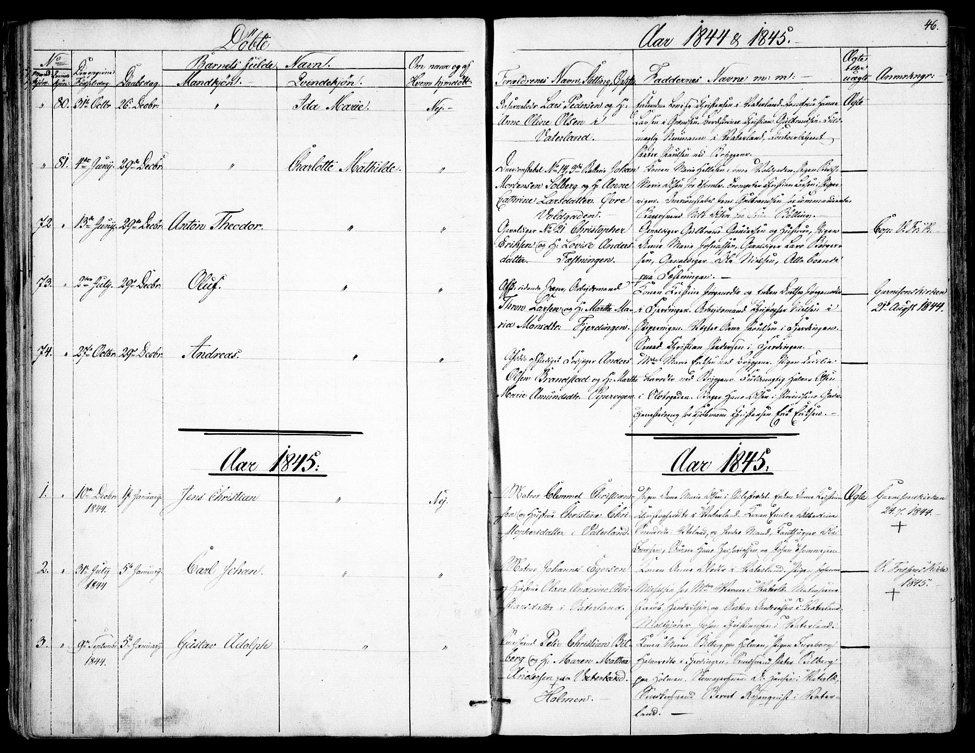 Garnisonsmenigheten Kirkebøker, SAO/A-10846/F/Fa/L0008: Parish register (official) no. 8, 1842-1859, p. 46