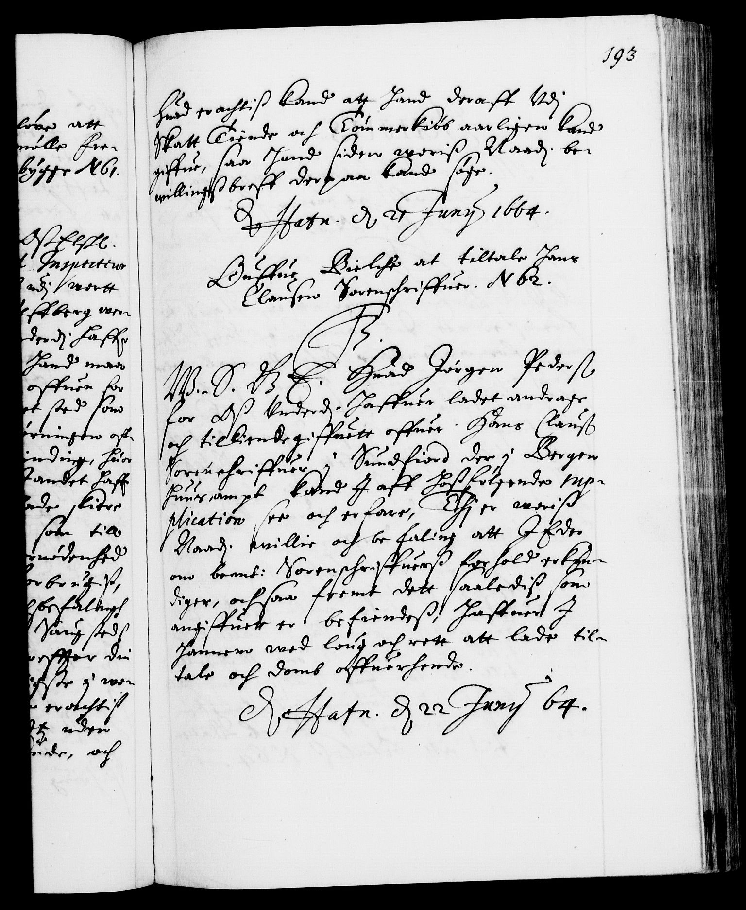 Danske Kanselli 1572-1799, AV/RA-EA-3023/F/Fc/Fca/Fcab/L0011: Norske tegnelser (mikrofilm), 1660-1670, p. 193a