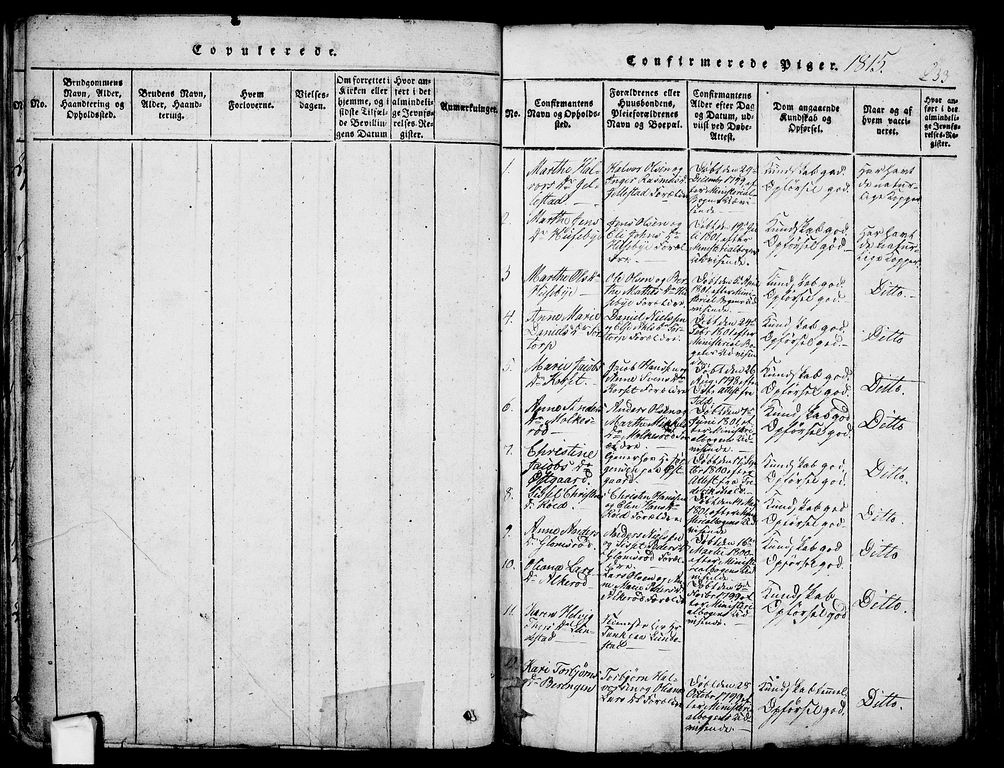 Berg prestekontor Kirkebøker, AV/SAO-A-10902/F/Fa/L0002: Parish register (official) no. I 2, 1815-1831, p. 233a