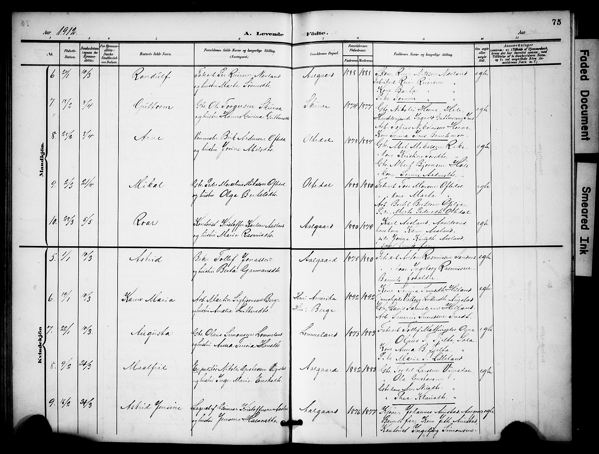 Lye sokneprestkontor, SAST/A-101794/001/30BB/L0009: Parish register (copy) no. B 9, 1902-1923, p. 75