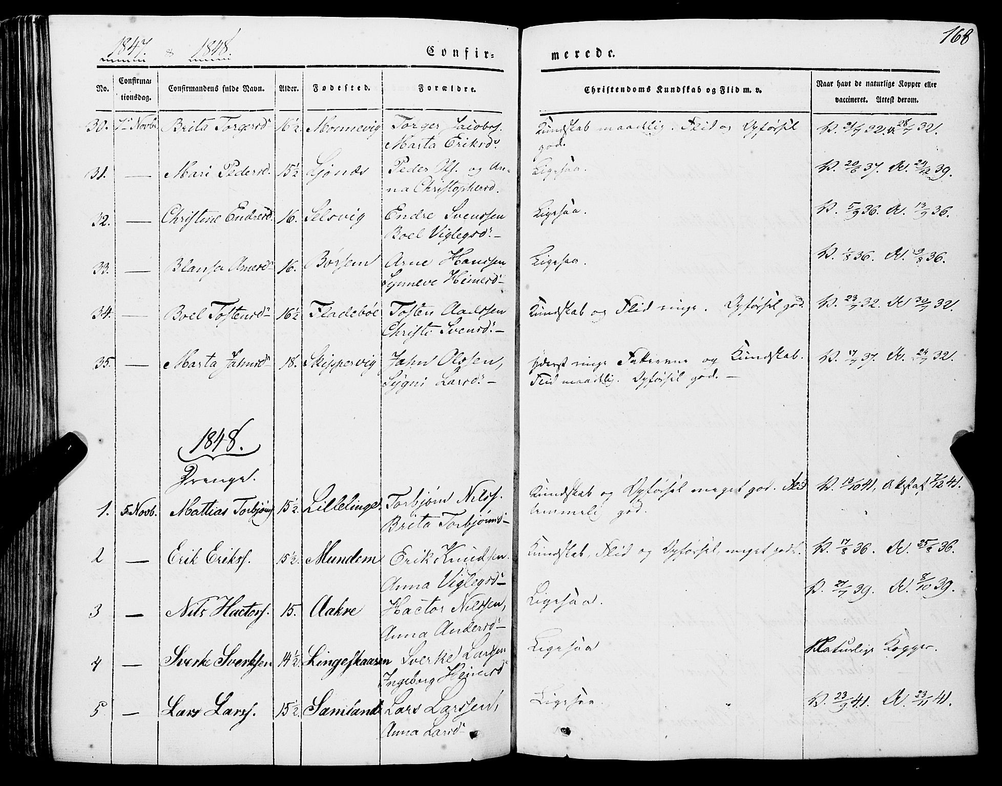 Strandebarm sokneprestembete, SAB/A-78401/H/Haa: Parish register (official) no. A 7, 1844-1872, p. 168