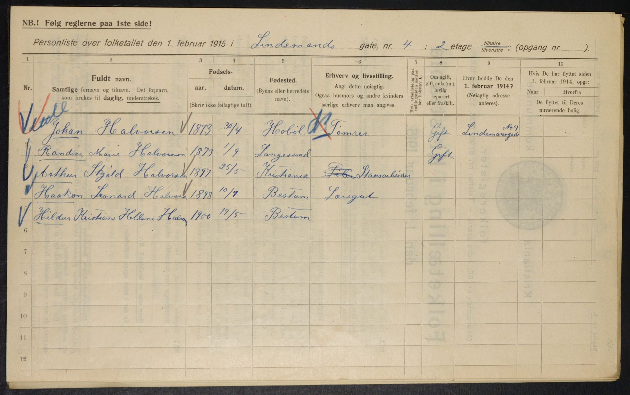 OBA, Municipal Census 1915 for Kristiania, 1915, p. 57128