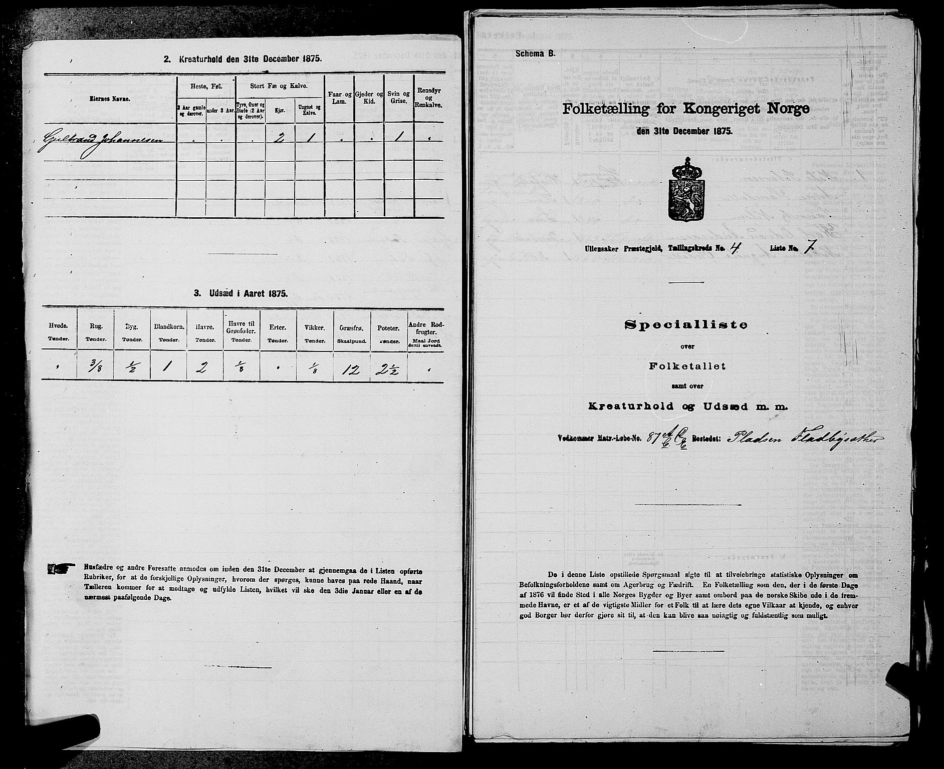 RA, 1875 census for 0235P Ullensaker, 1875, p. 483