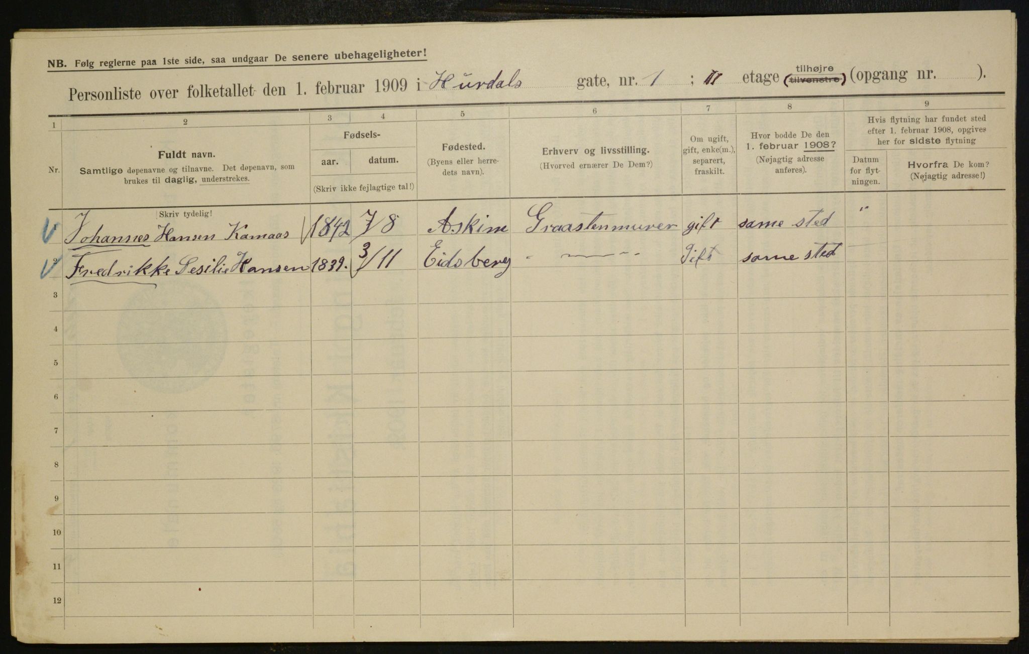 OBA, Municipal Census 1909 for Kristiania, 1909, p. 38362