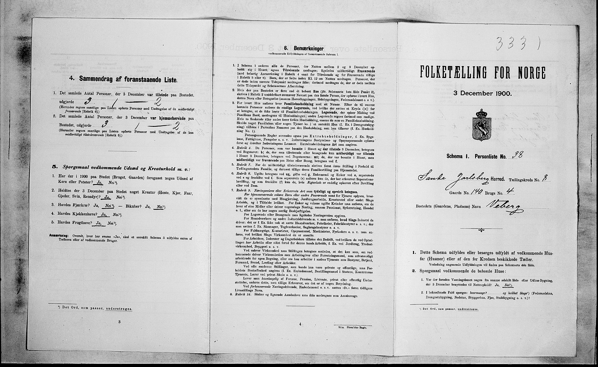RA, 1900 census for Sande, 1900, p. 1238