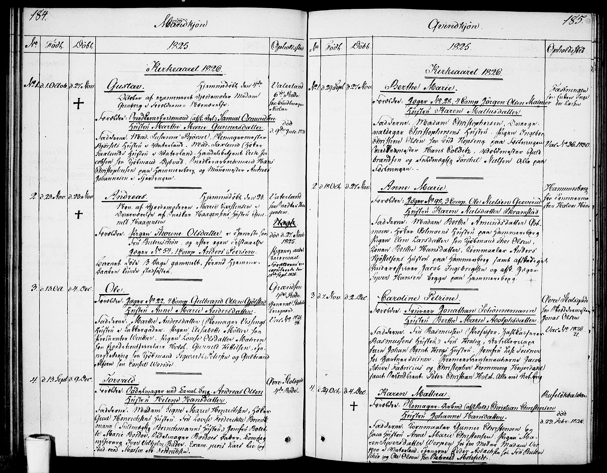 Garnisonsmenigheten Kirkebøker, SAO/A-10846/F/Fa/L0004: Parish register (official) no. 4, 1820-1828, p. 184-185