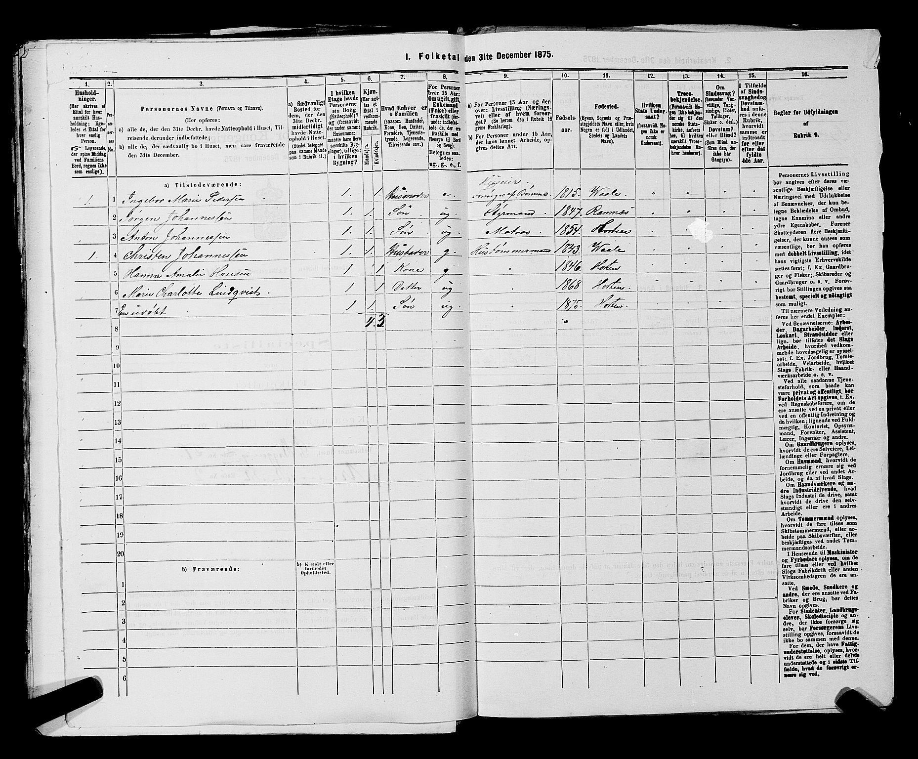 SAKO, 1875 census for 0703P Horten, 1875, p. 1200